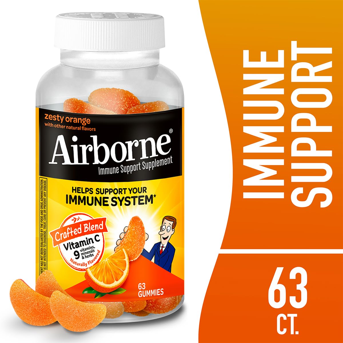 Airborne 750mg Vitamin C Immune Support Supplement Gummies for Adults, Zesty Orange Flavor, Gluten Free Crafted Blend with Powerful Antioxidants Vitamins A C & E, 63 Gummies (3 Pack) AirborneAu supplements