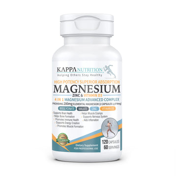 Kappa Nutrition Magnesium 4-in-1, 280mg Elemental Magnesium (Bisglycinate, Malate) + Zinc & Vitamin D3, Brain, Sleep, Energy, Muscle, Immune Support, 120 Vegan Capsules. KAPPA NUTRITIONAu supplements