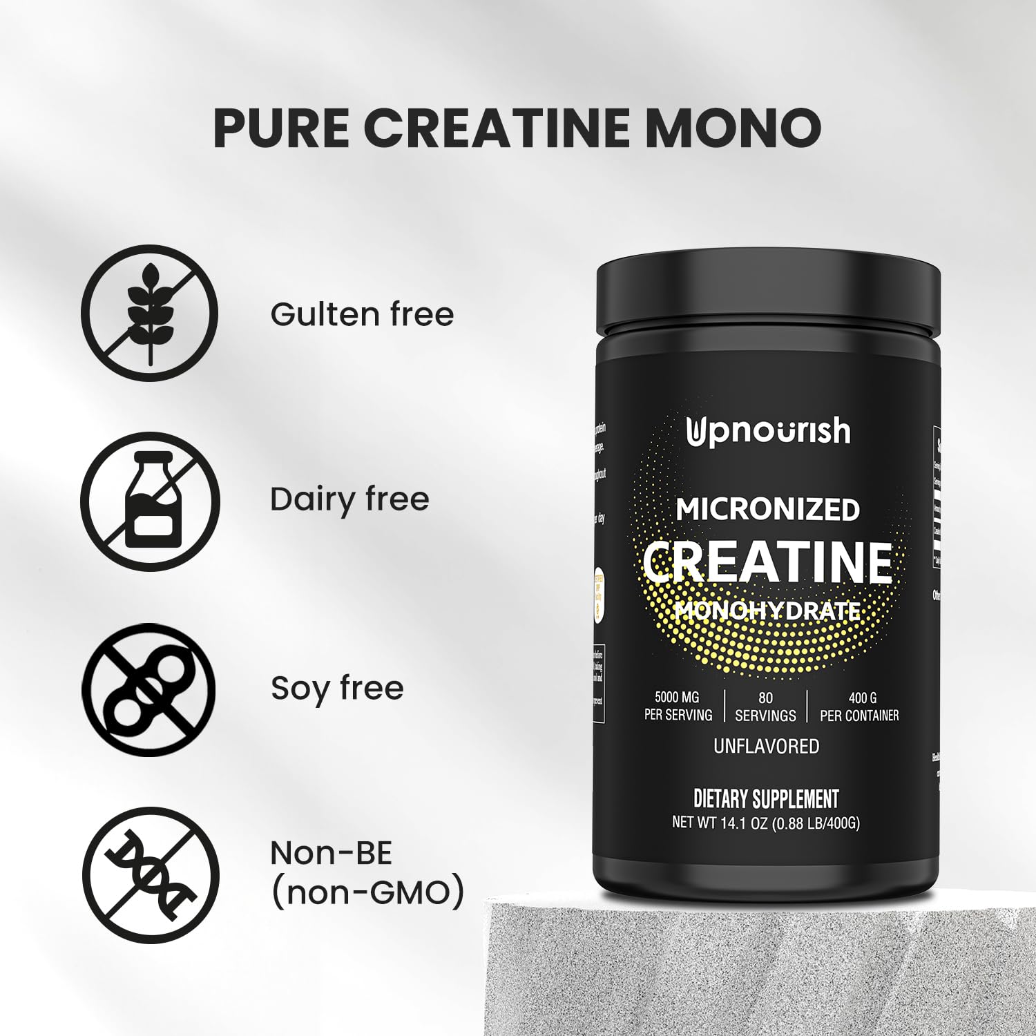 UpNourish Micronized Creatine Monohydrate Powder 400 G - Unflavored Vegan for Pre Workout, Muscle Building Pure Women and Men Instantized Supplement, 80 Servings 14.1096 Ounce UpNourishAu supplements