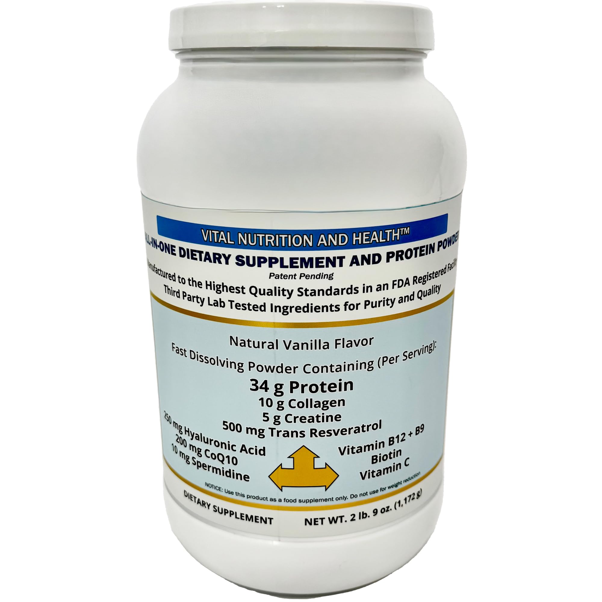 Vital Nutrition and Health All-in-One Powder: Protein, Collagen, Creatine, Resveratrol, Spermidine, Hyaluronic Acid, CoQ10 + Key Vitamins Vital Nutrition and HealthAu supplements