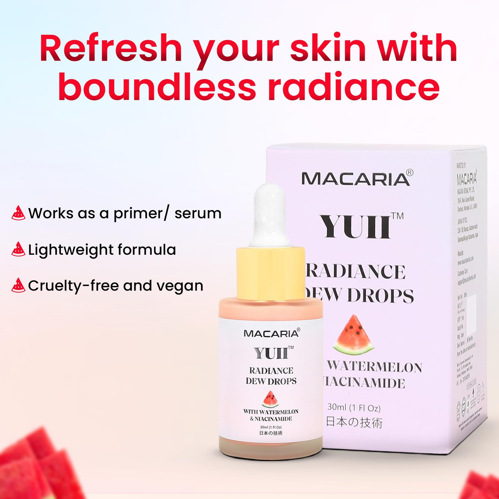Yuii Niacinamide Serum Dew Drops - Face Moisturizer with Watermelon Fruit Extract - Glow Drops for Skincare and Makeup - Hydrating Formula for Radiant Skin - Pink Finish for Women & Girls MACARIAAu supplements