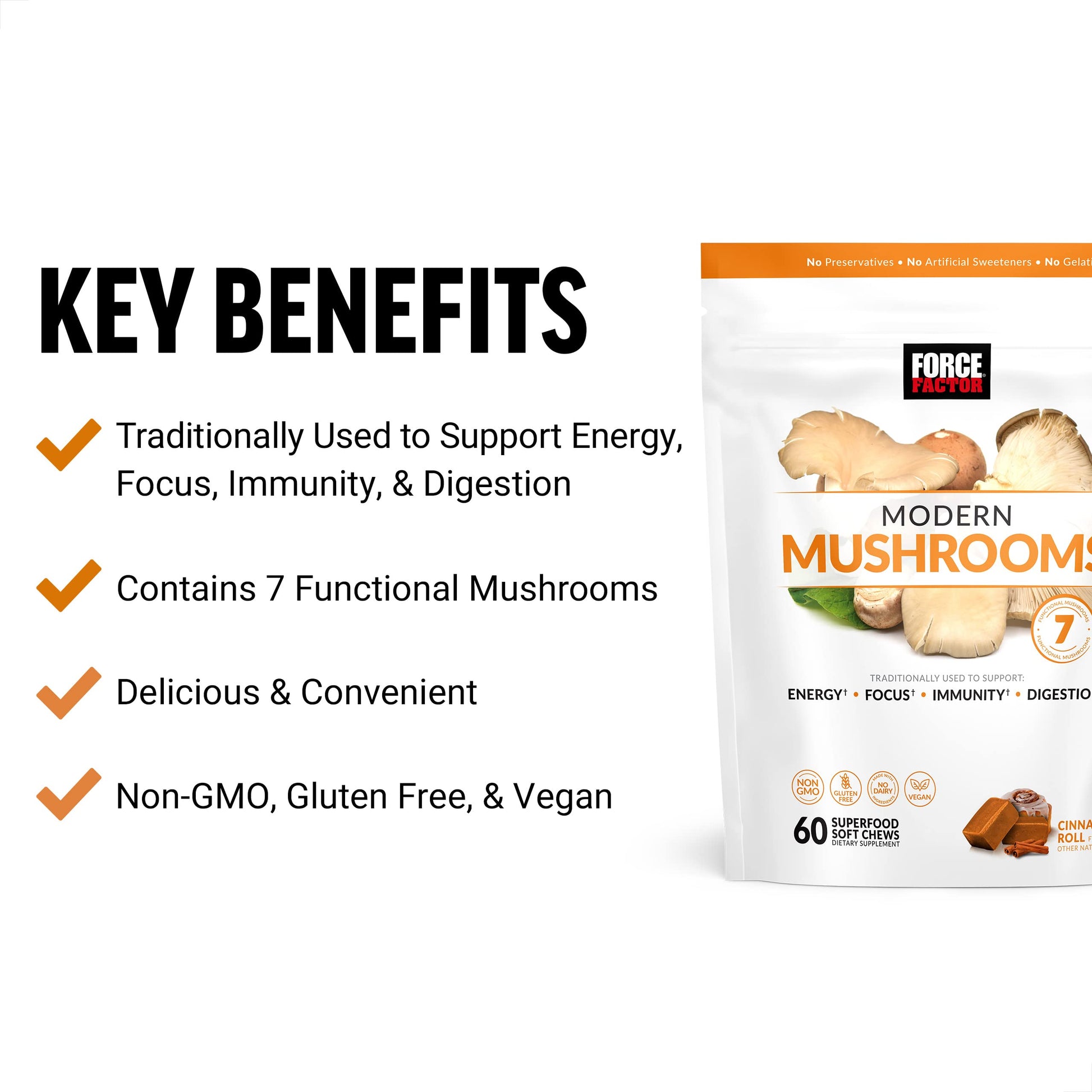 FORCE FACTOR Modern Mushrooms Soft Chews, Mushroom Supplement with Lions Mane Force FactorAu supplements