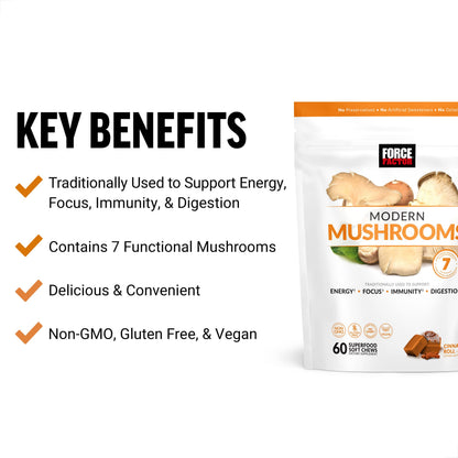 FORCE FACTOR Modern Mushrooms Soft Chews, Mushroom Supplement with Lions Mane Force FactorUS supplements