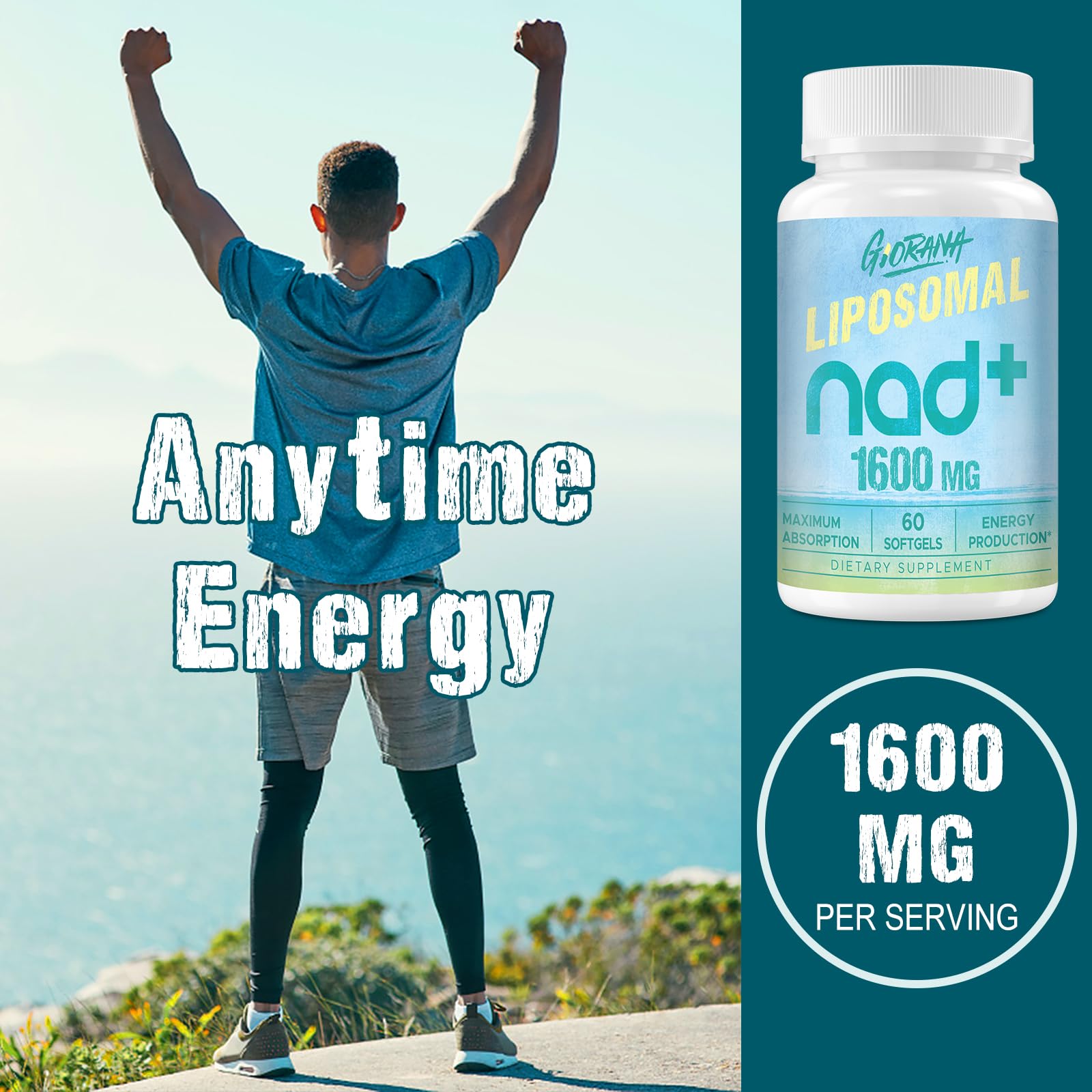 GIORANA 1600 MG Liposomal NAD+ Supplement, NAD+ Boosting Supplement, Superior Absorption, Vitamin B3 for Aging Defense, Longevity, Energy, Repair, Non-GMO, 60 Softgels GIORANAAu supplements
