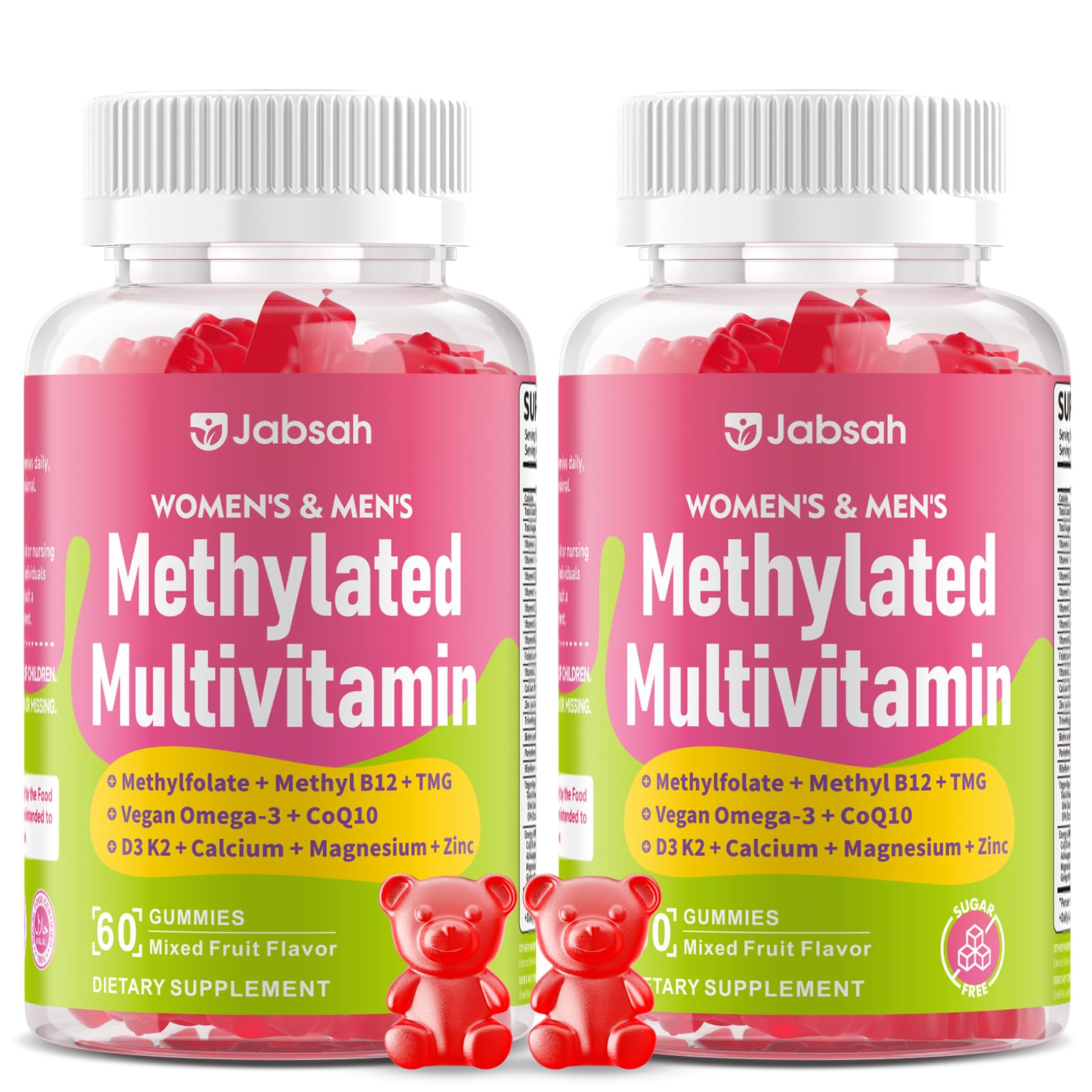 Methylated Vitamin B Complex Gummies for Women & Men, Multivitanins Gummy with Vitamin A, C ,E, Methylfolate & B12, TMG, Calcium, D3 K2 JabsahUS supplements
