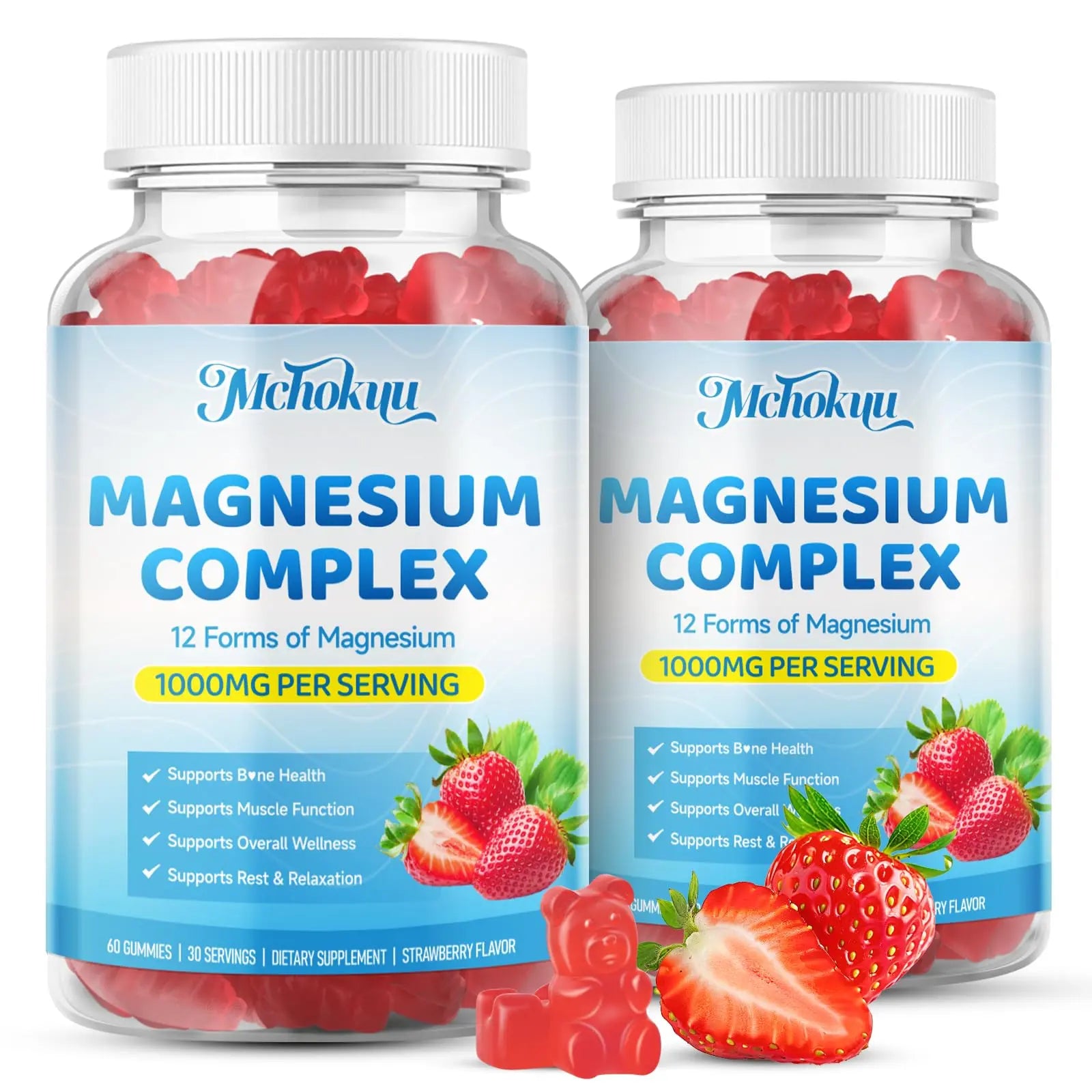 Magnesium Complex Gummies 1000mg | 12-in-1 Magnesium Complex Supplement with Glycinate, Citrate, Malate & Taurate Supports Muscle Function, Bone Health, Rest & Relaxation – Strawberry Flavor, 60 Count Mchokuunz supplements