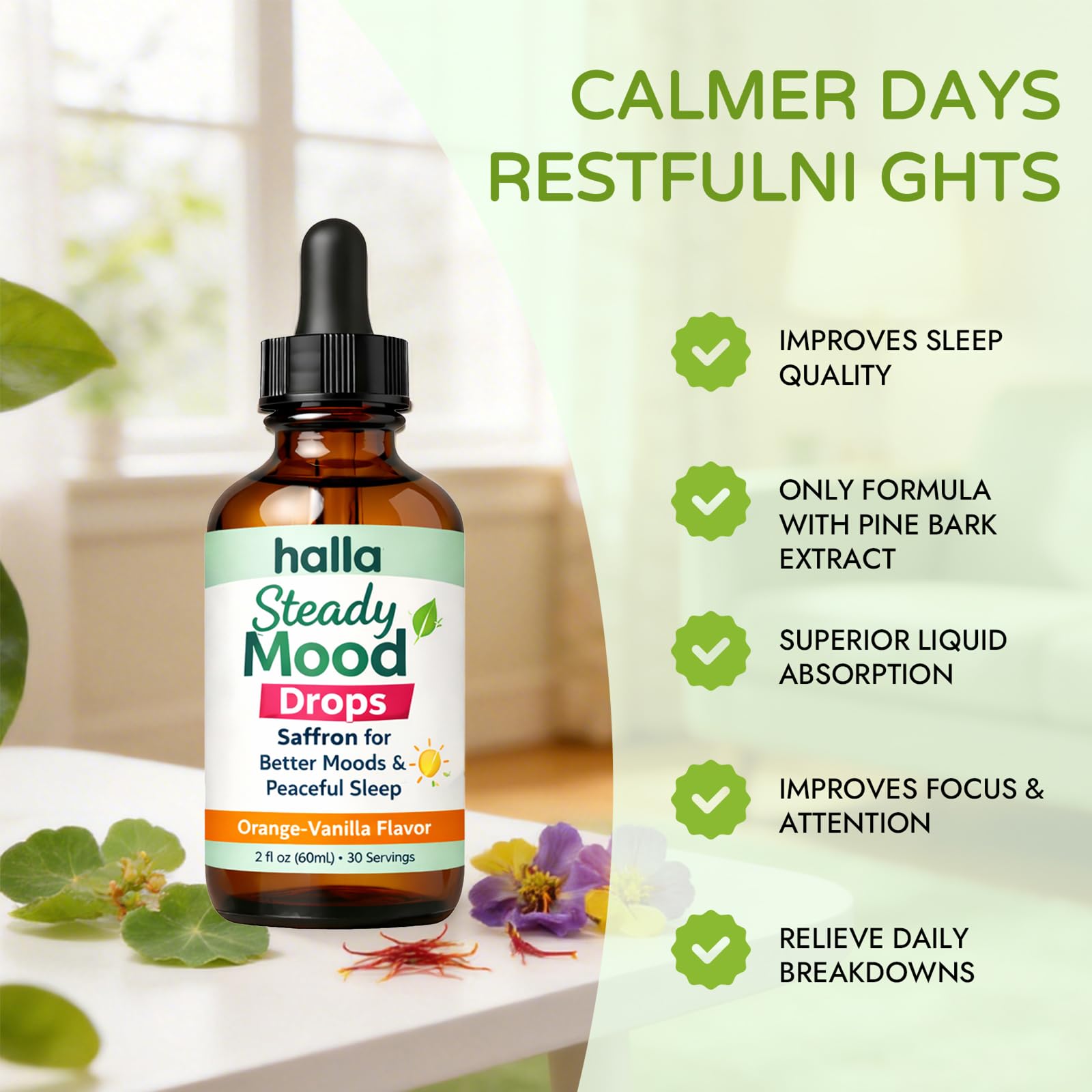 ReviveNerve Halla Steady Mood Drops, with Pine Bark Extract, Orange-Vanilla Flavor - Promotes Mood, Focus, Attention & Sleep Support - Liquid Drops(1pcs) ReviveNerveAu supplements