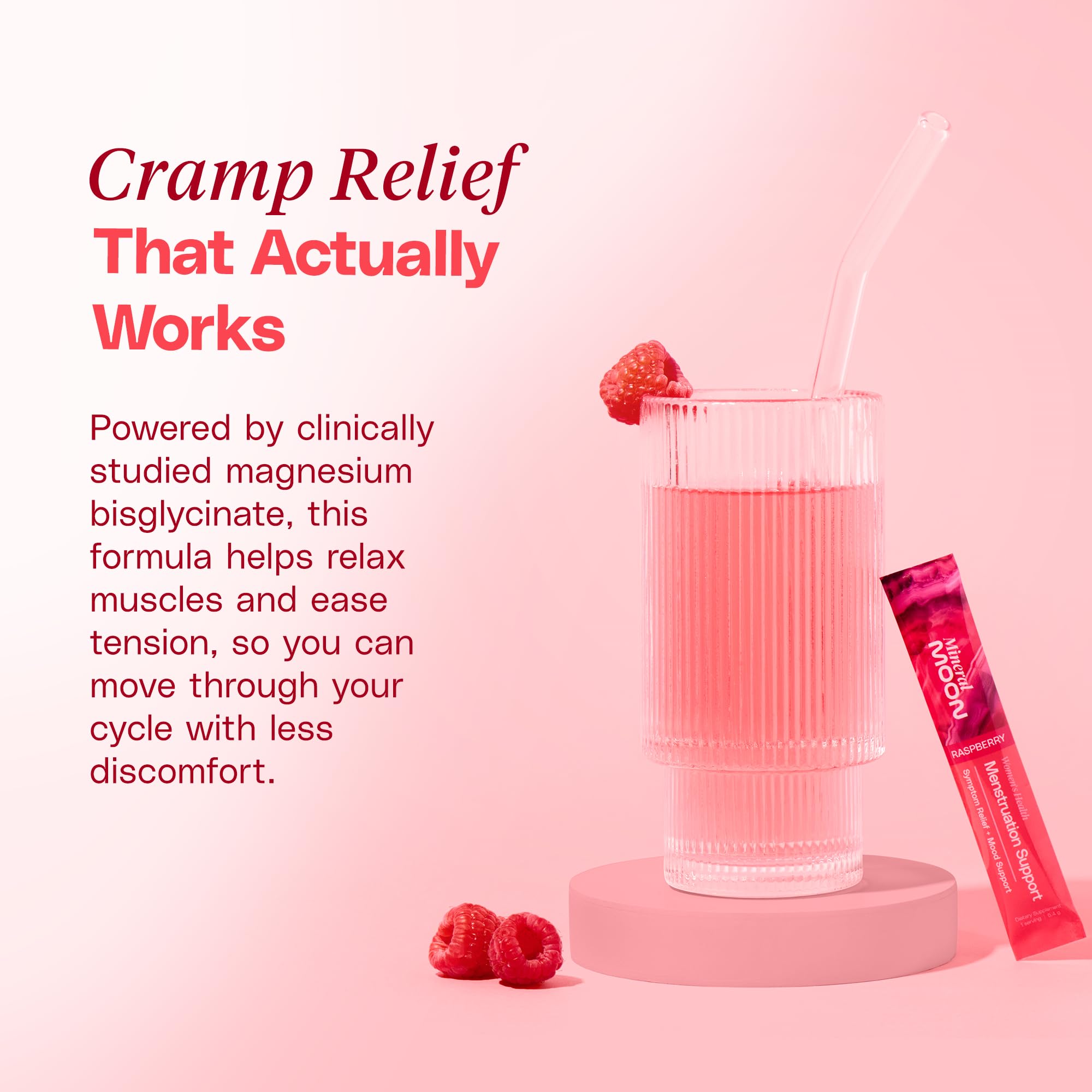 Mineral Moon Premium Menstruation Support - 14 Sachets Raspberry Drink - Hormonal Balance & PMS Support - Reduce Period Cramps, Fatigue & Nausea -with Magnesium Bisglycinate, BenfoPure B1 & Vitamin B6 Mineral MoonAu supplements