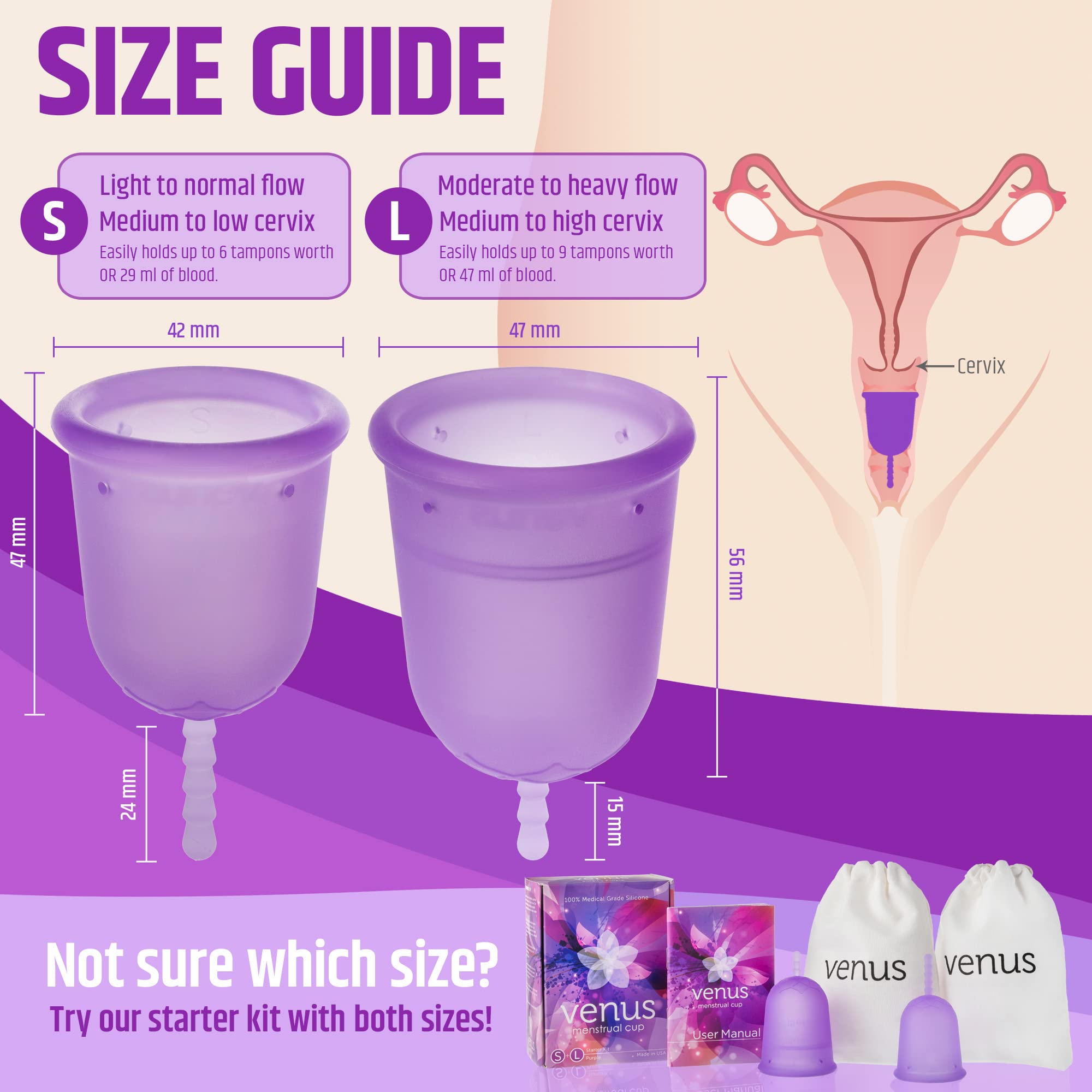Venus Large Menstrual Cup – High Capacity for Heavy Flow -Made in USA - 100% Medical Grade Silicone VENUSAu supplements