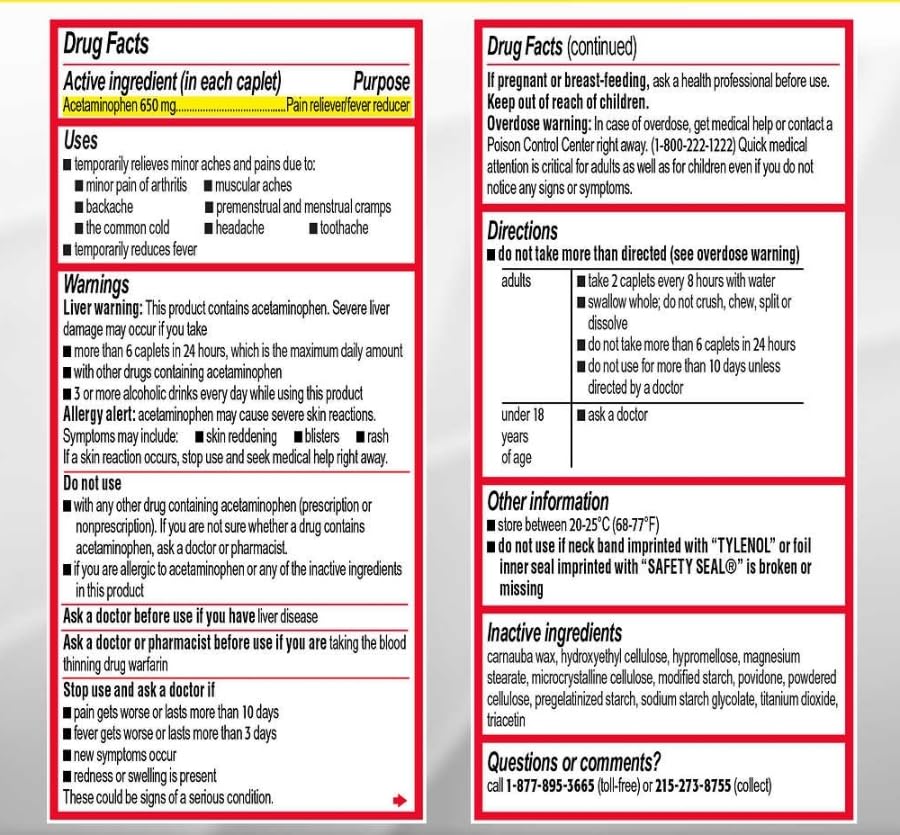 Tylenol Arthritis Pain Extended Release Tablets with Acetaminophen for Joint Pain, 290 Caplets (Pack of 2) (Package May Vary) TylenolAu supplements