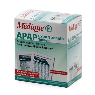 Medique @ Home 70433 Extra Strength APAP Tablets, Non-Aspirin, 50 Packets (2 Tablets per Packet) Total-100 Count MediqueAu supplements