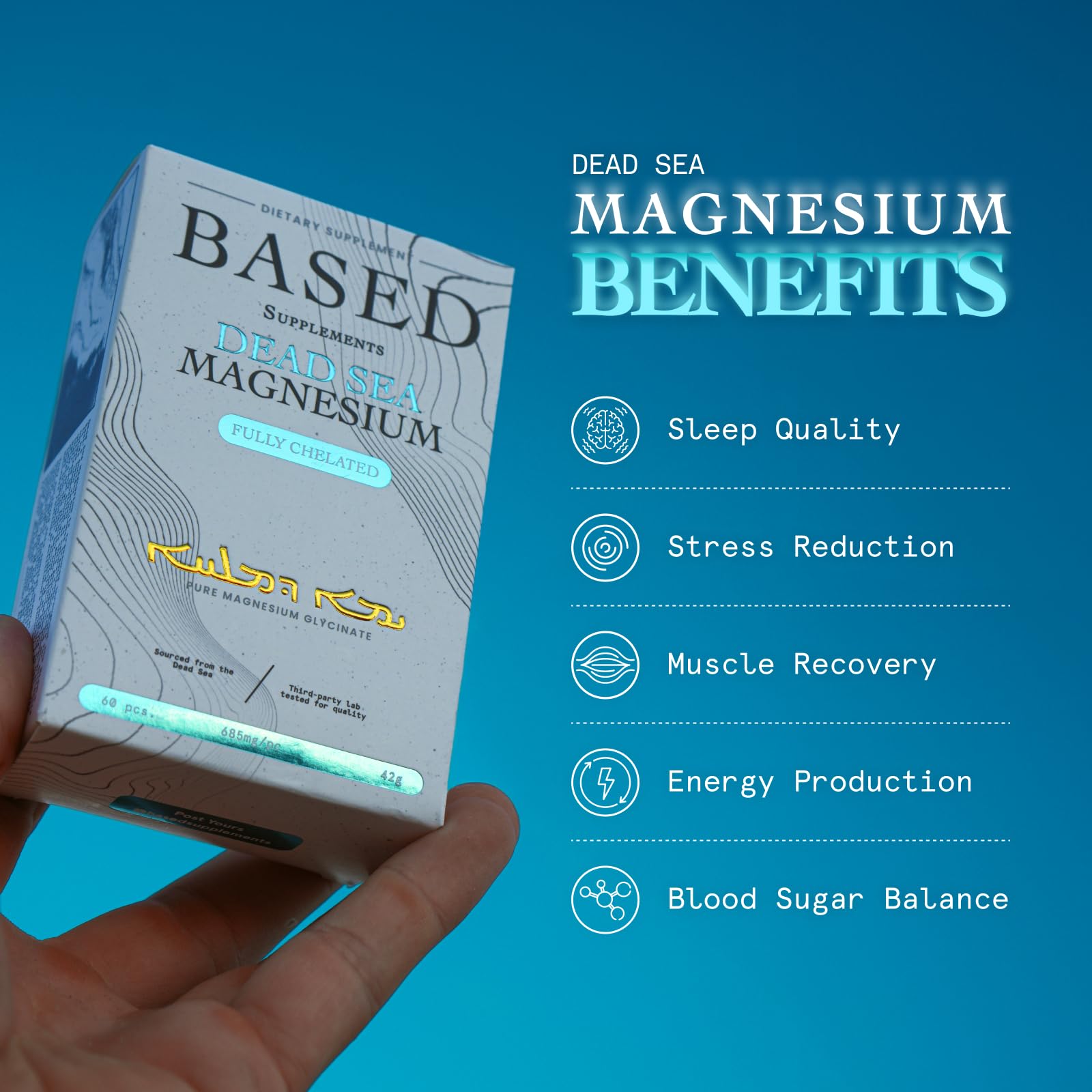 Based Dead Sea Magnesium | Pure Magnesium Glycinate | Support Stress Relief, Sleep, Heart Health, Nerves, Muscles, and Metabolism | 60 Capsules Based SupplementsAu supplements