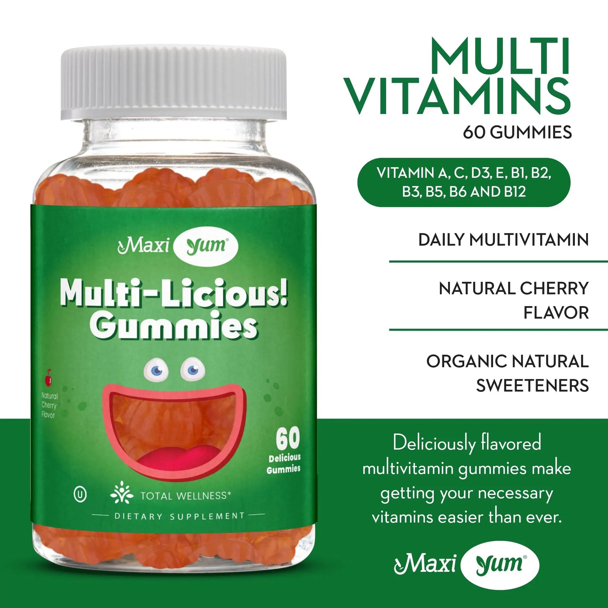 Maxi Health Multivitamin Gummies Vitamins for Adults & Kids - Cherry Flavored Gummy Multivitamins - 60 Vitamin Gummies for Women and Men Maxi HealthAu supplements