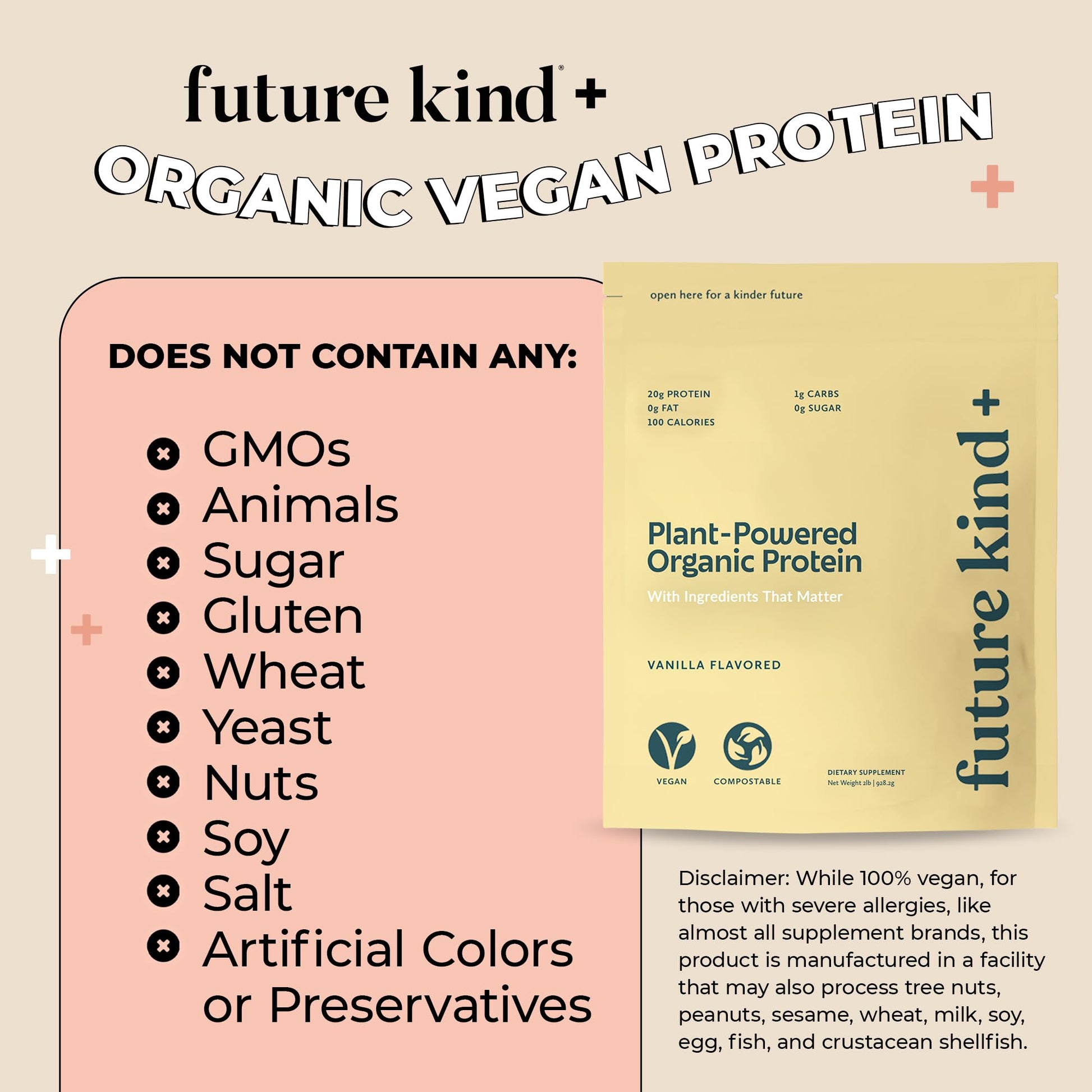 Future Kind Vegan Protein Powder, Vanilla, Pea Plant Protein for Lean Muscle with Iron & Fiber, Whey-Free, Sugar-Free, Soy-Free, Non-Dairy (34 Servings) Future KindAu supplements