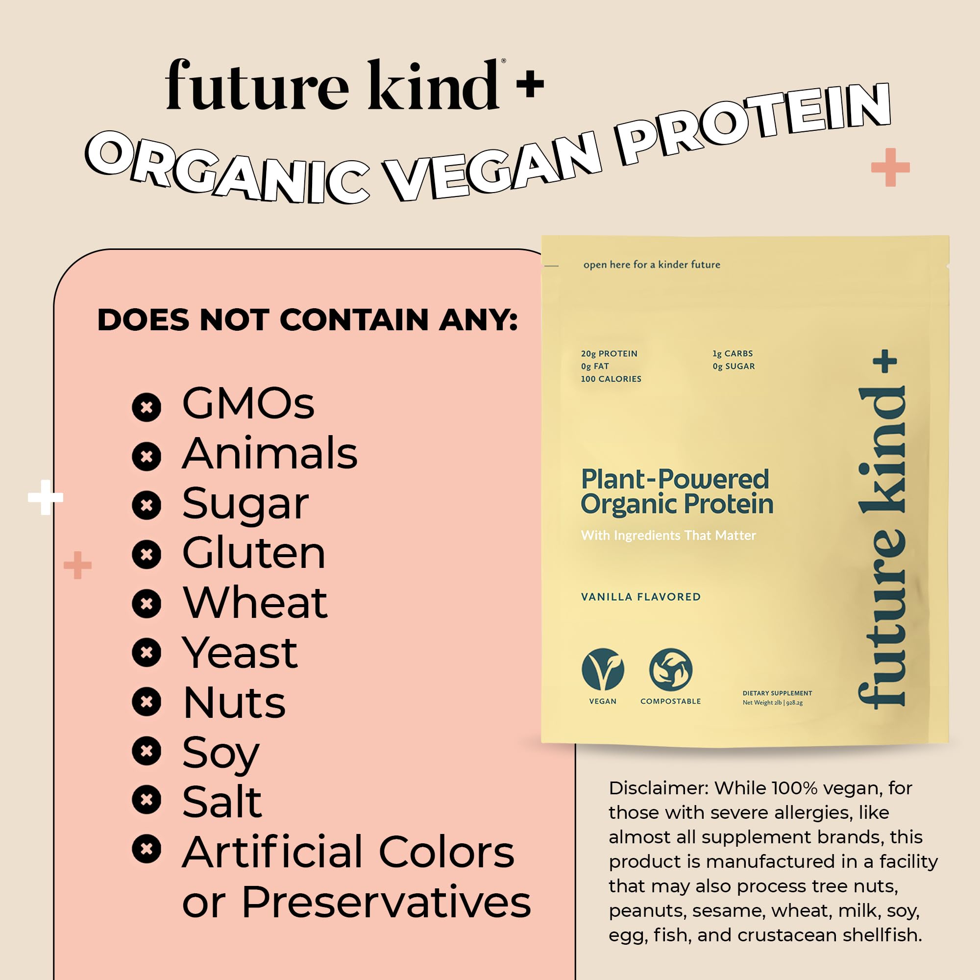 Future Kind Vegan Protein Powder, Vanilla, Pea Plant Protein for Lean Muscle with Iron & Fiber, Whey-Free, Sugar-Free, Soy-Free, Non-Dairy (34 Servings) Future KindAu supplements