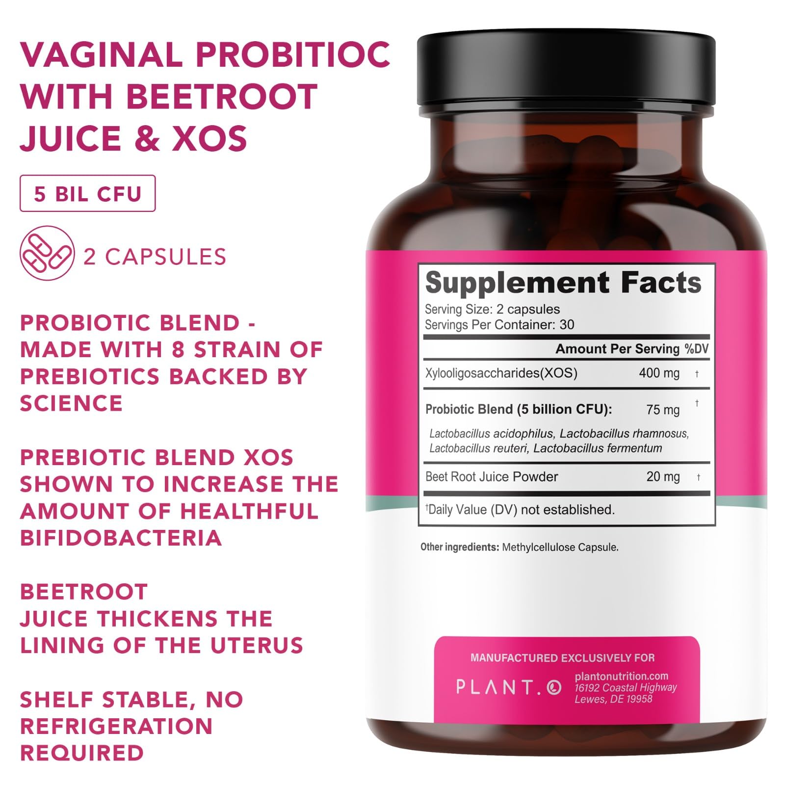 PLANT.O NUTRITION Vaginal Probiotics for Women with 4 Lactobacillus Strains Probiotic & Prebiotic Blend PLANT.O NUTRITIONAu supplements