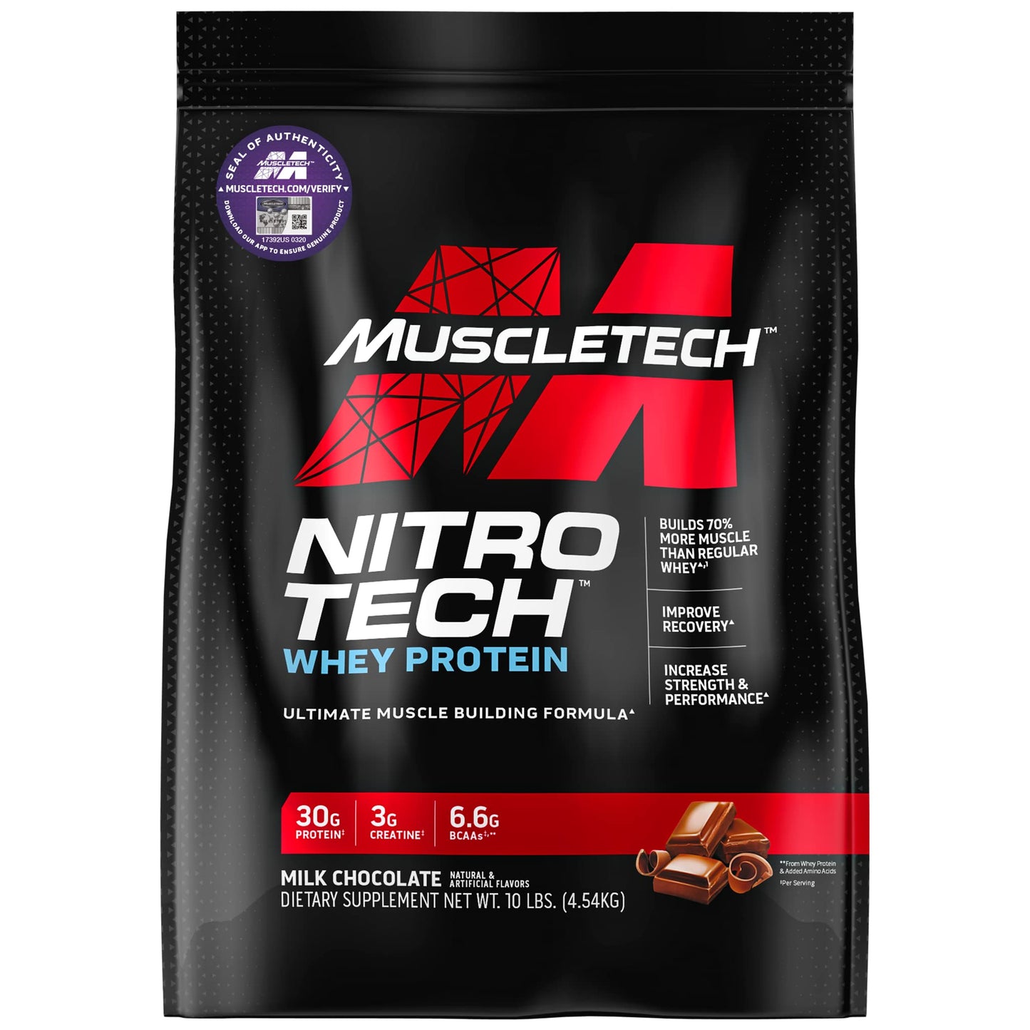 Muscletech Whey Protein Powder (Milk Chocolate, 10 Pound) - Nitro-Tech Muscle Building MuscleTechUS supplements