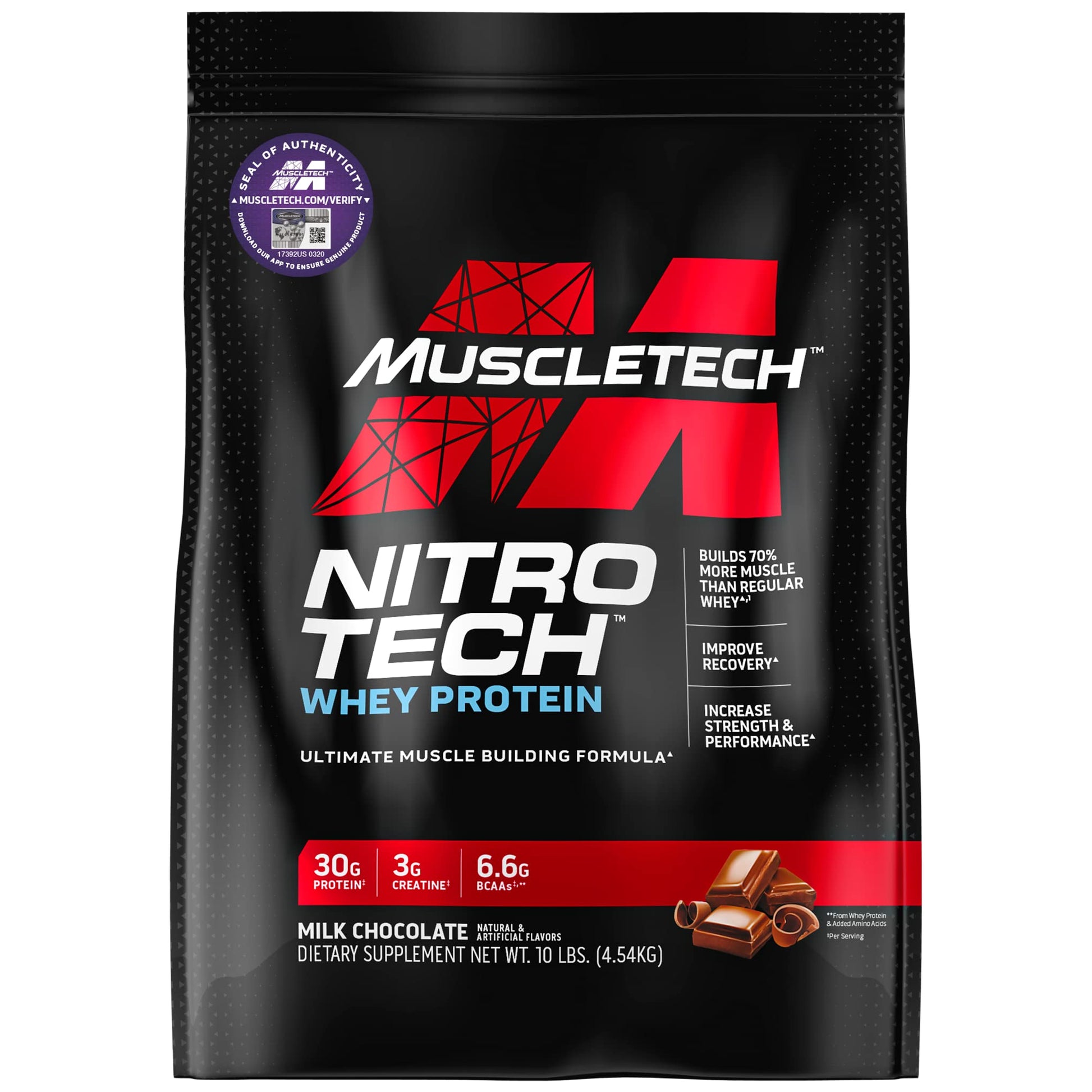 Muscletech Whey Protein Powder (Milk Chocolate, 10 Pound) - Nitro-Tech Muscle Building MuscleTechUS supplements