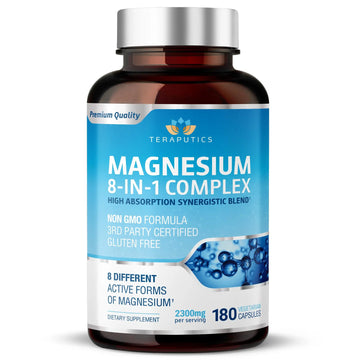 8 in 1 Magnesium Complex for Women & Men 426mg | 180 Vegan Capsules | MAG-8 Blend: Citrate, Bisglycinate, Malate, & More | Non-GMO Magnesio Complex Supplement | Provides 100% Daily Recommended Value TeraputicsAu supplements