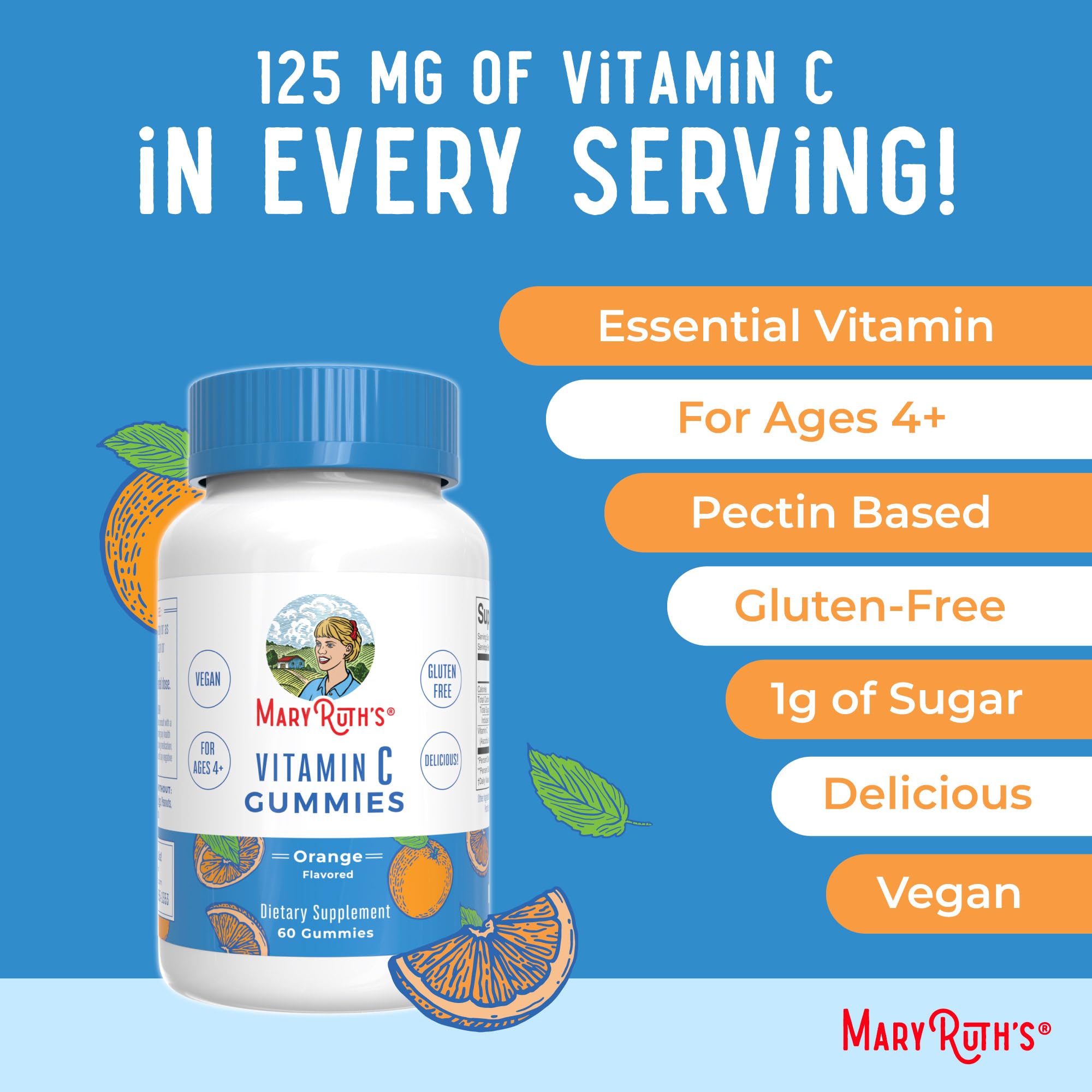 MaryRuth Organics Vegan Vitamin C Gummies | 2 Month Supply | Immune Support Supplement for Adults & Kids | Chewable Vitamin C Gummy Vitamins | Non-GMO | Pectin Based | 60 Count MARYRUTH'SUS supplements