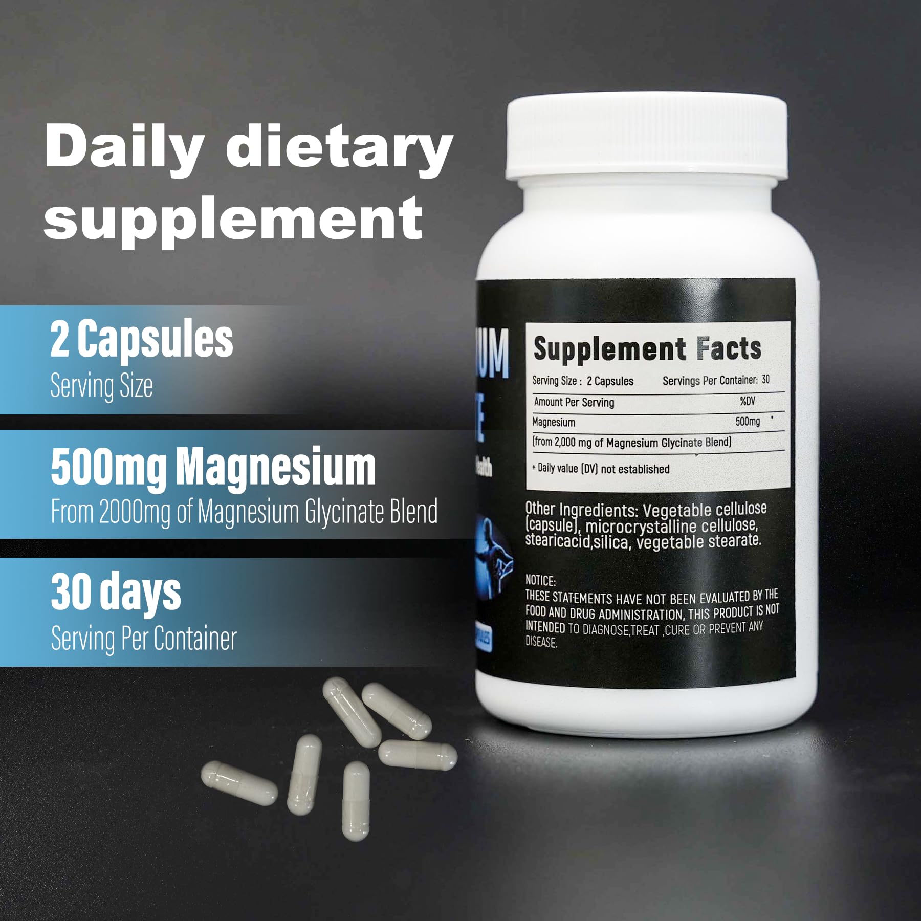Laicuherb Magnesium Capsules for Bone and Muscle Health, 500 mg Magnesium Supplement, 60 Count, Vegetarian Capsules LaicuherbAu supplements