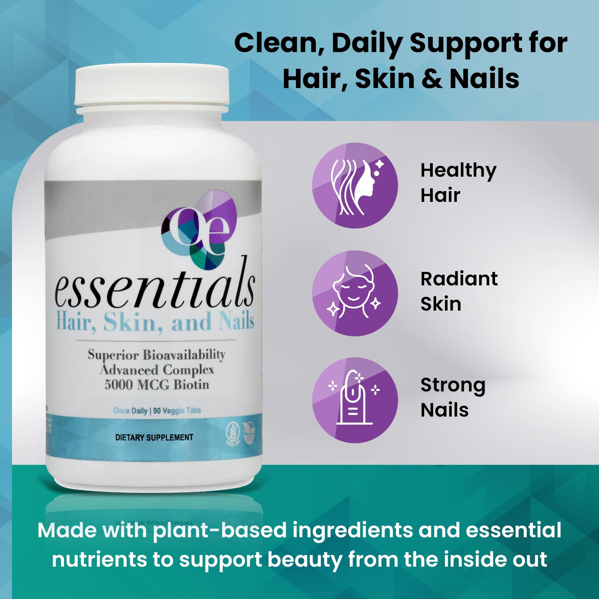 Organic Excellence Hair, Skin and Nails Vitamins for Women & Men – Biotin Supplement 5000 mcg– Hyaluronic Acid - Supports Healthy Hair Growth, Radiant Skin & Strong Nails, 3 Month Supply (90 Tablets) Organic ExcellenceAu supplements