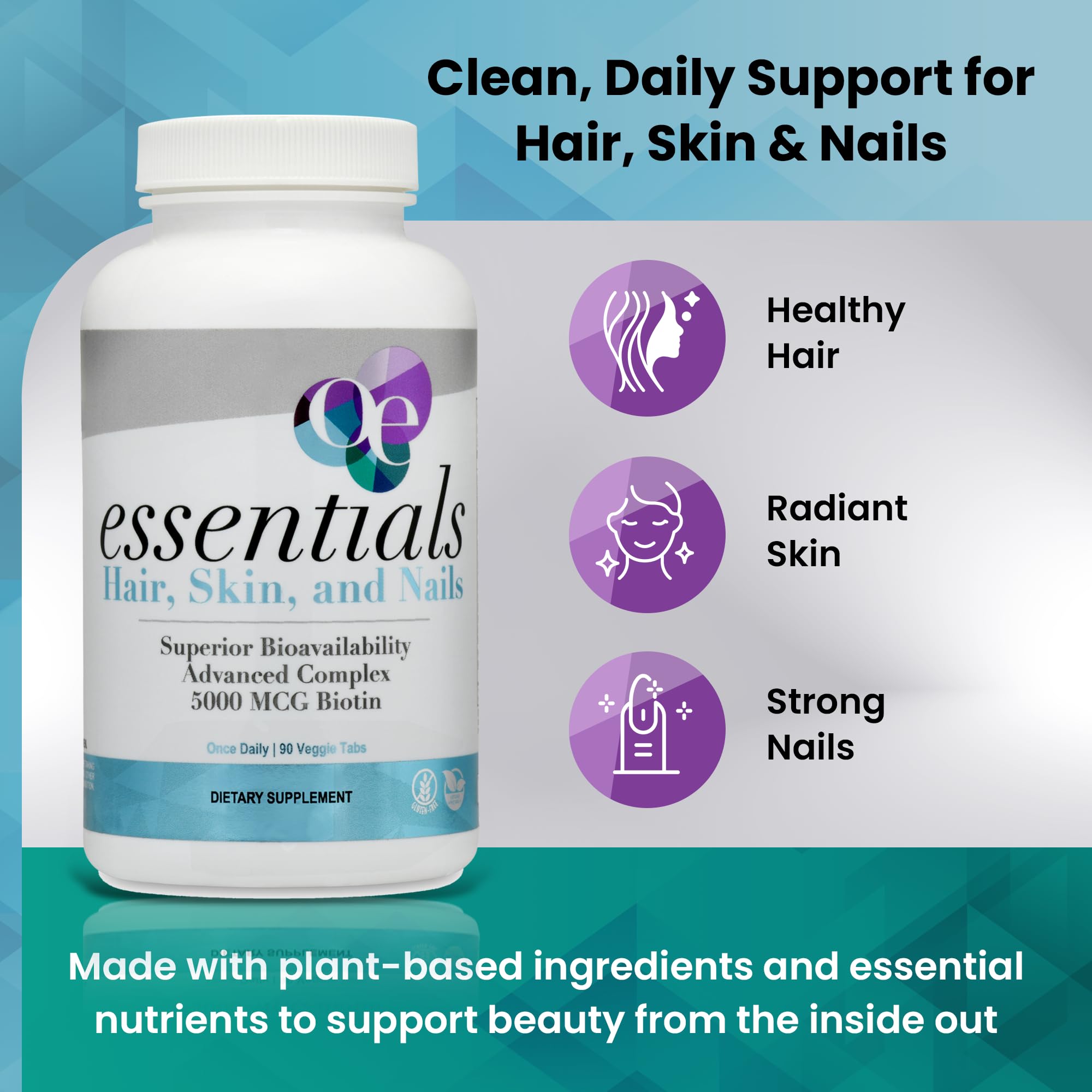 Organic Excellence Hair, Skin and Nails Vitamins for Women & Men – Biotin Supplement 5000 mcg– Hyaluronic Acid - Supports Healthy Hair Growth, Radiant Skin & Strong Nails, 3 Month Supply (90 Tablets) Organic ExcellenceAu supplements