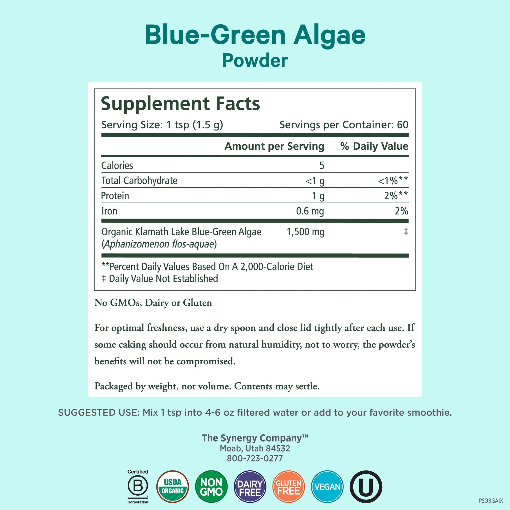 PURE SYNERGY Blue-Green Algae Powder | Superfood Powder with Chlorophyll | Organic AFA Blue Green Algae Supplement | Supports Energy, Mental Clarity, and Detoxification (3.2 oz.) PURE SYNERGYAu supplements