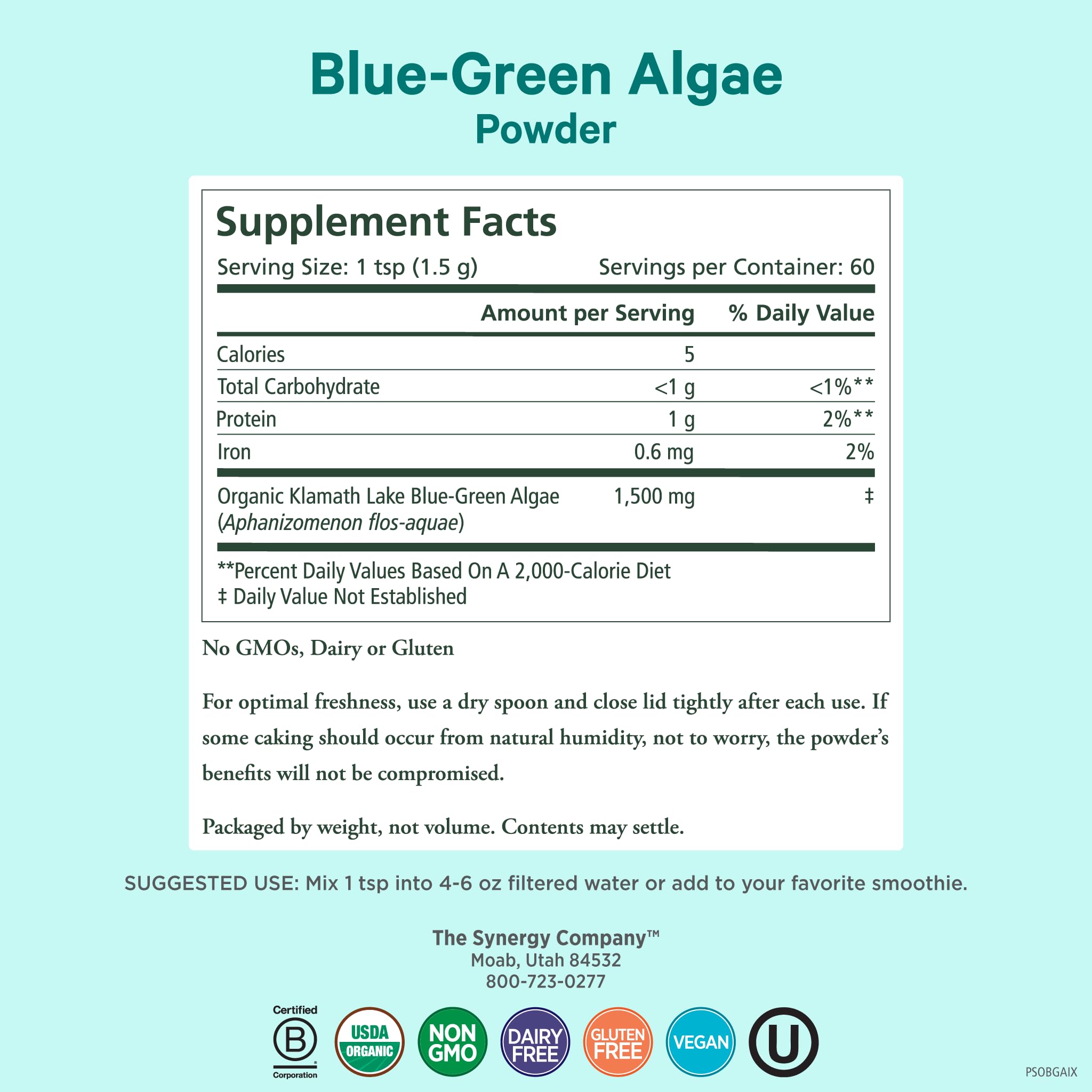 PURE SYNERGY Blue-Green Algae Powder | Superfood Powder with Chlorophyll | Organic AFA Blue Green Algae Supplement | Supports Energy, Mental Clarity, and Detoxification (3.2 oz.) PURE SYNERGYAu supplements