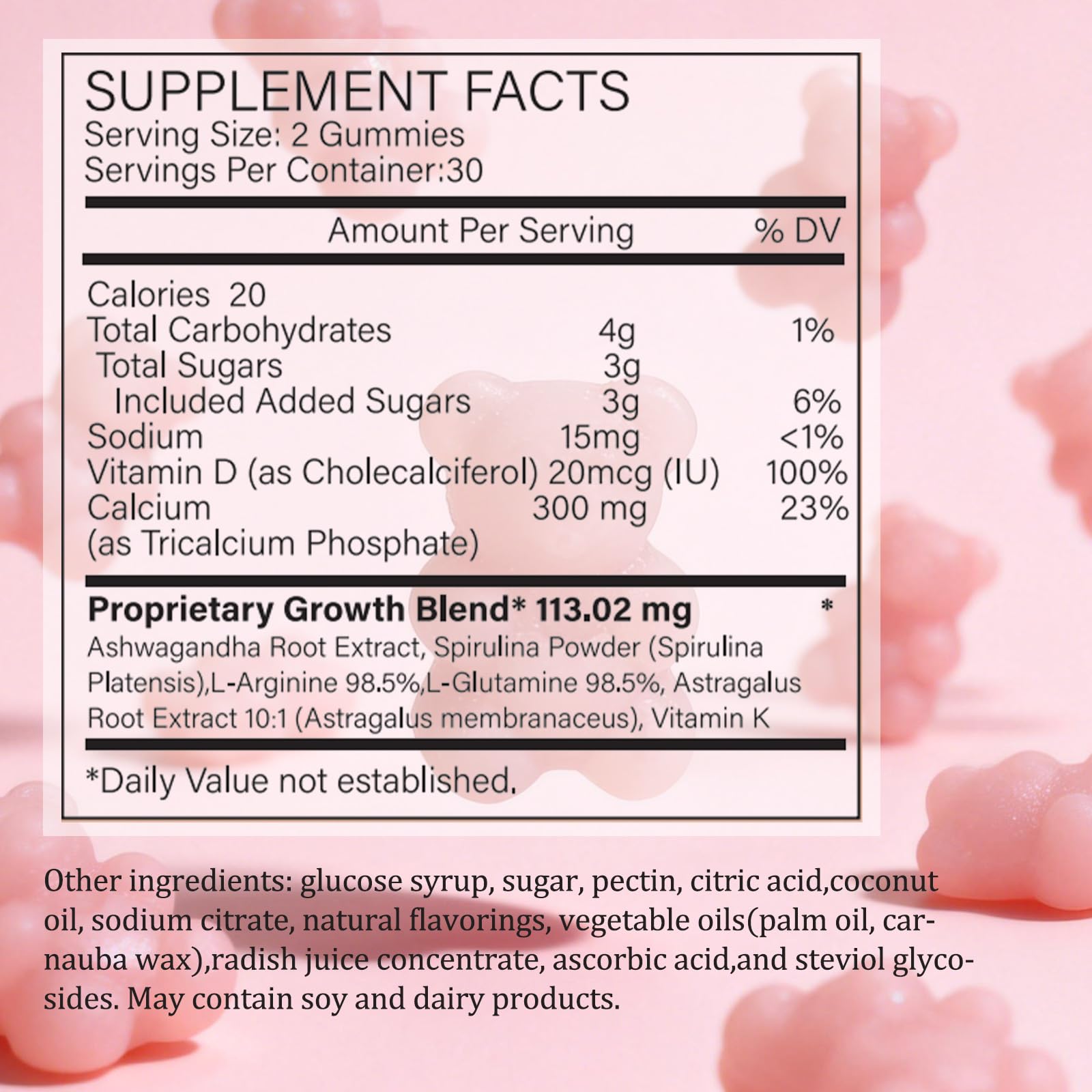 ZYGCDZ Growth Gummies for Kids & Teens - Natural Height Support with Vitamin D3, K2, Calcium & Ashwagandha - Bone Strength Supplement for Picky Eaters Ages 5+ (Watermelon Flavor) (1) ZYGCDZAu supplements