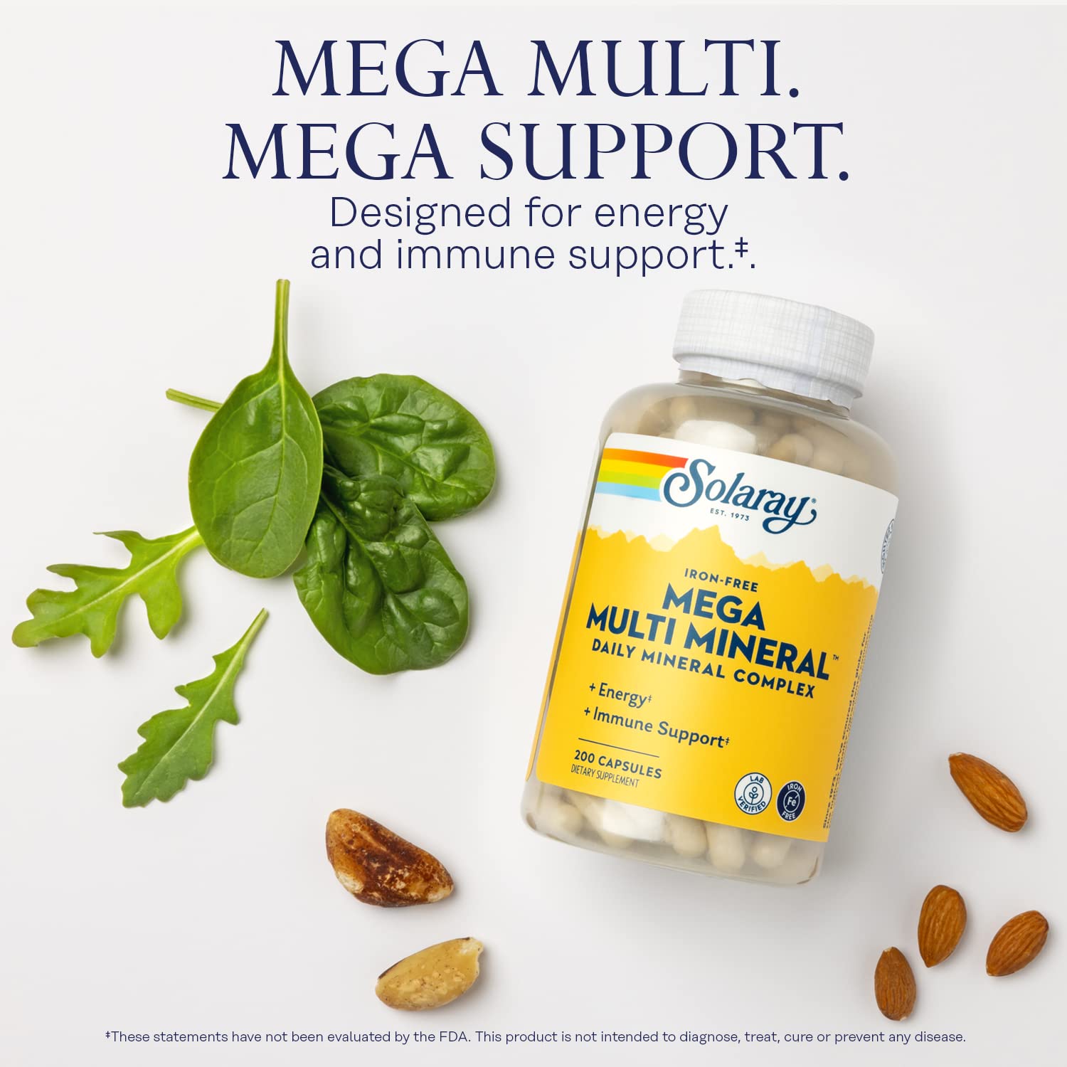 SOLARAY Mega Multi Mineral, Iron Free - Daily Mineral Supplement w/Trace Minerals, Electrolytes, Calcium, Magnesium, Zinc, Selenium, Boron -Cellular Energy, Immune Support, 60-Day Guarantee, 50 Serv SOLARAYAu supplements