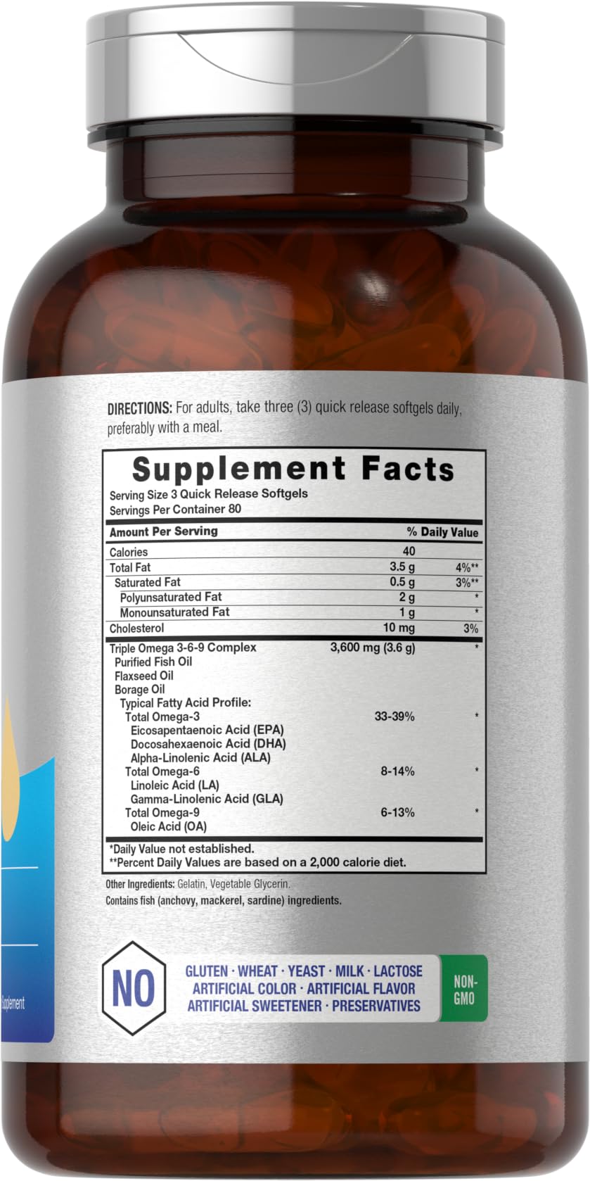 Triple Omega 3-6-9 240 Softgels | from Fish, Flaxseed, Borage Oils | Non-GMO & Gluten HorbäachAu supplements