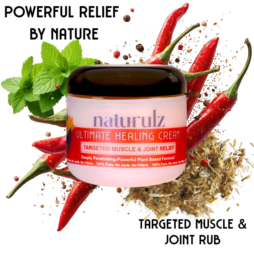 Naturulz Ultimate Healing Cream 4 ounce All-Natural Extra Strength Muscle Rub & Joint Topical for Back, Neck & Shoulder Discomfort with Arnica, Calendula & Capsaicin. 'NO JUNK' Extra Strength Formula. NaturulzAu supplements