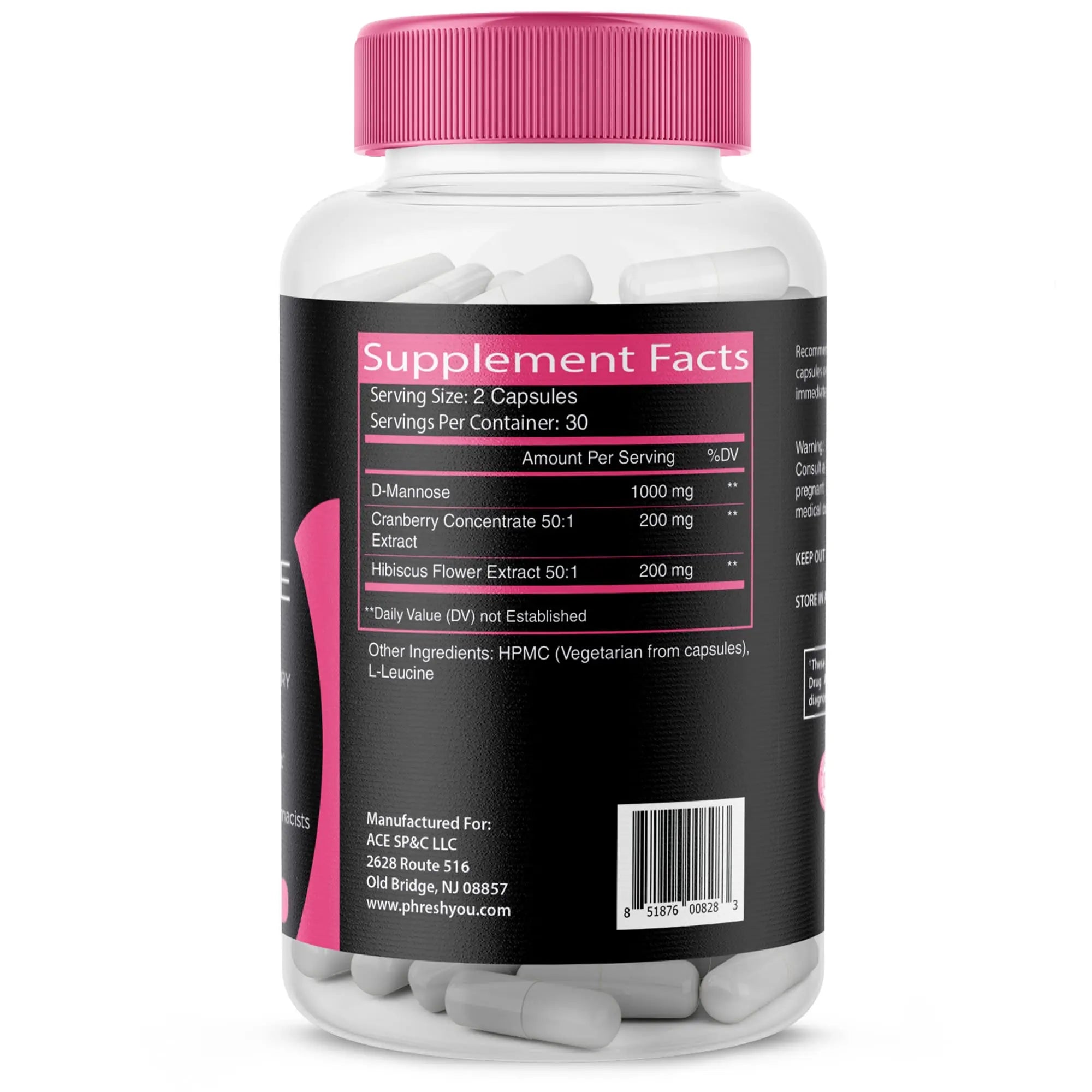 ACE NUTRITION pHresh D-Mannose with Cranberry Capsules for Women and Men, Maximum Strength 1000 mg Per Serving - Supports: Urinary Tract Health - Made in The USA ACE NUTRITIONAu supplements