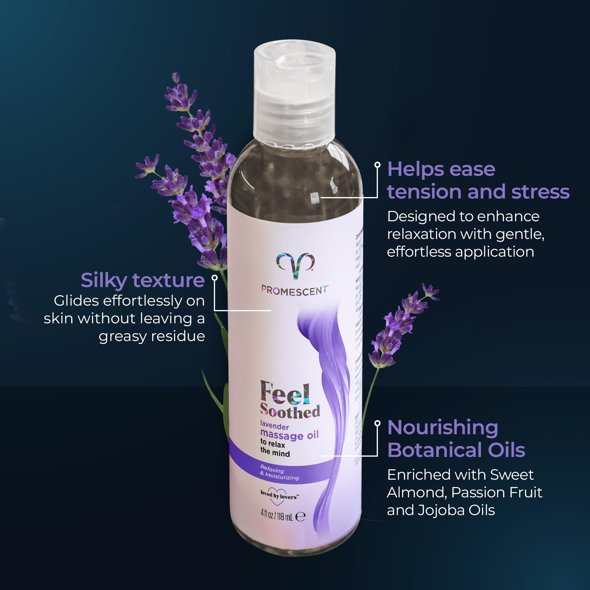 Promescent Lavender Massage Oil for Massage Therapy, Massage Oils for Date Night, Premium Lavender Body Oil for Men & Women to Relieve Stress & Sore Muscles, Essential Oils for Skin (4 oz) PromescentAu supplements