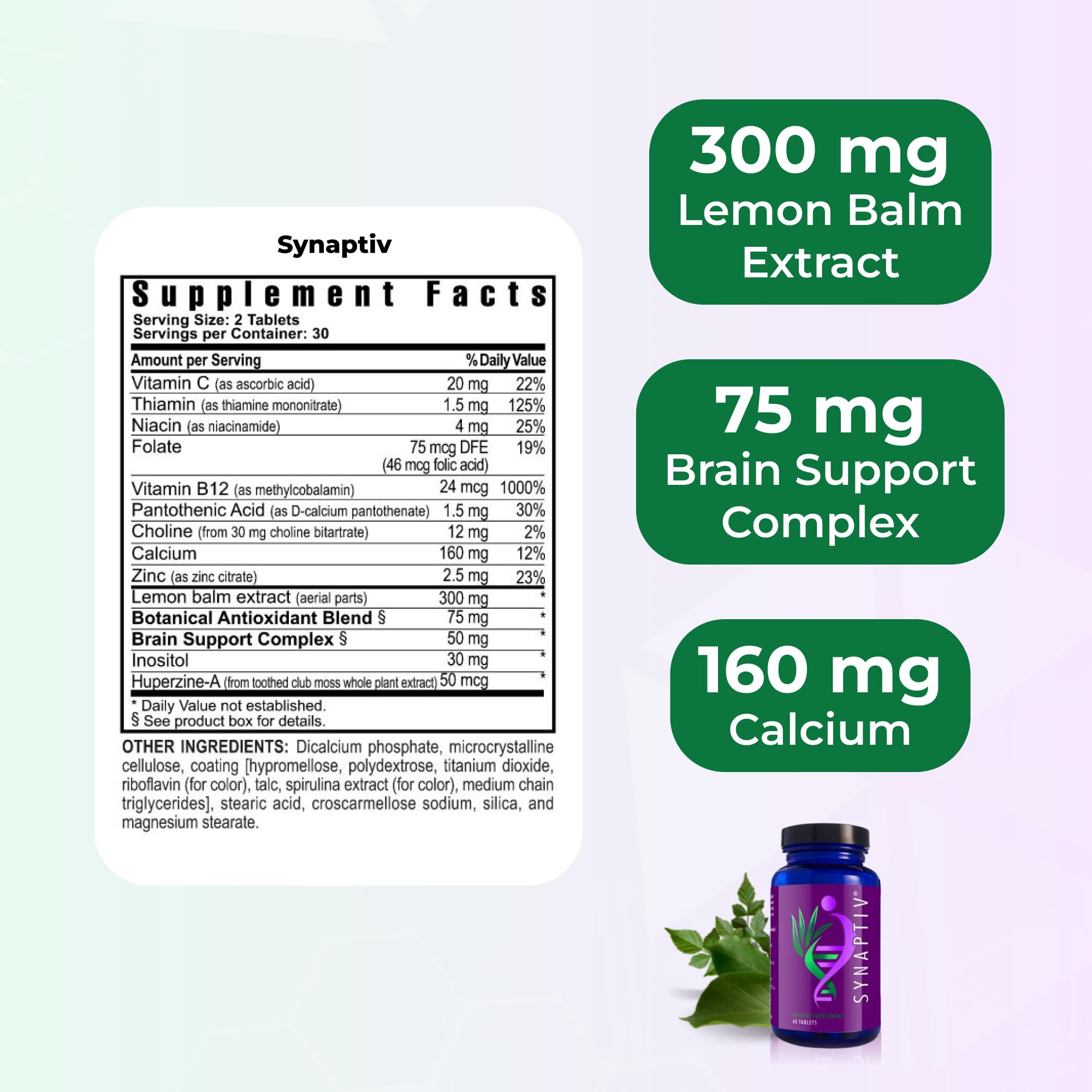 Youngevity Synaptiv™ Brain Support - 12in1 - Ginkgo, Huperzine, Bacopa, Quercetin and More - with Potent Antioxidant Blend + Vitamins - 60 Tablets (Pack of 1) YoungevityAu supplements
