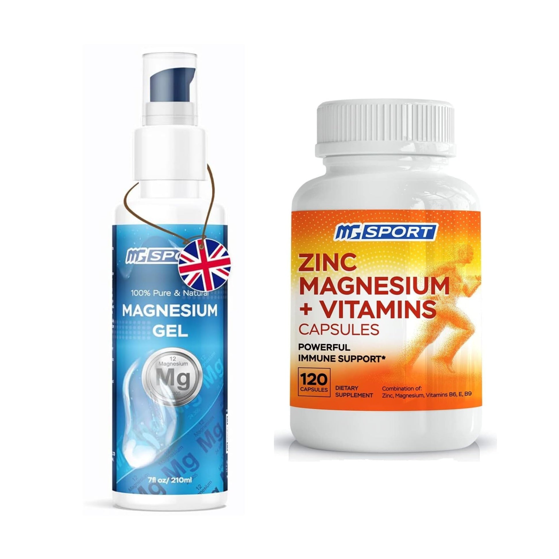 High Absorption Zinc and Magnesium Bundle for Muscle Recovery - Zinc Supplement and Transdermal Magnesium Gel for Leg Cramps MgSportAu supplements
