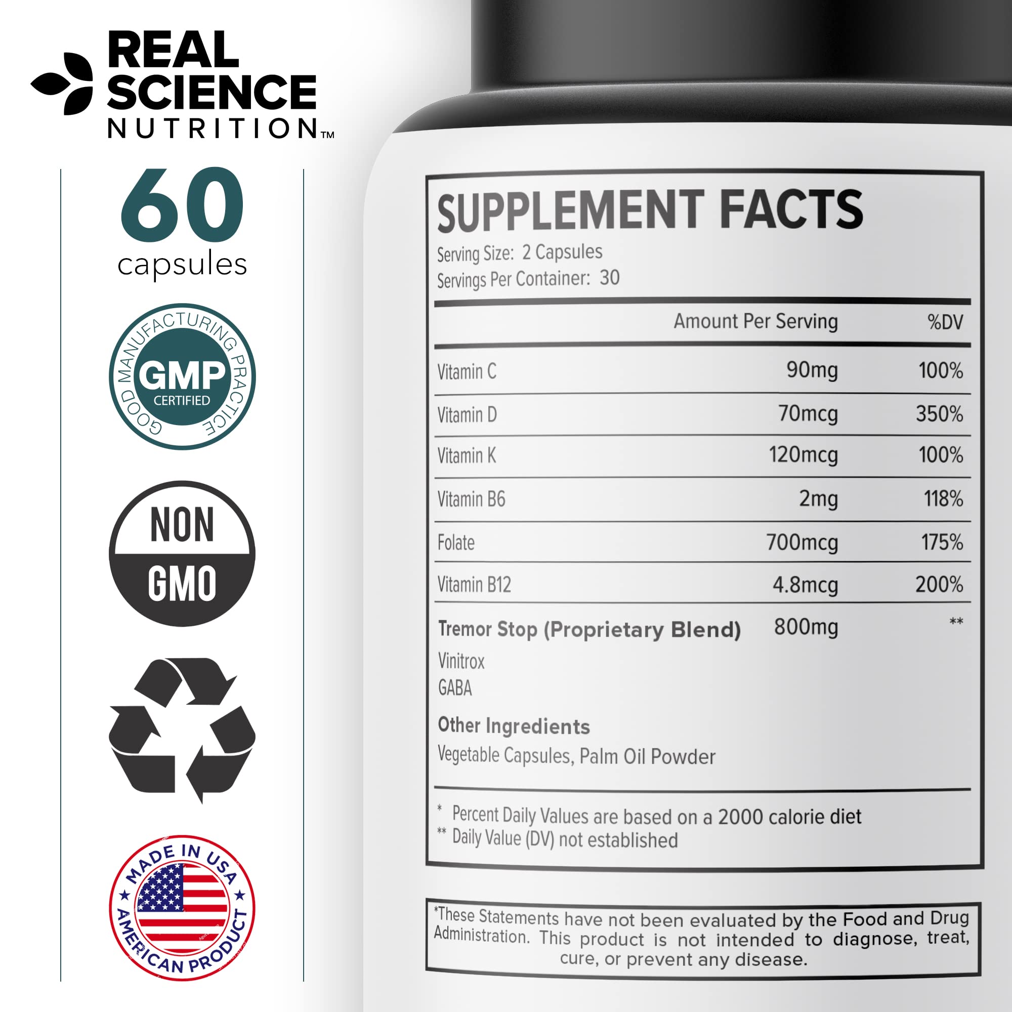 Real Science Tardivex All Natural Nerve Support Supplement for Neurological Balance - Includes Vinitrox, GABA & Essential Vitamins for Controlled Movement & Coordination - Made in USA, 60 Caps Real Science NutritionAu supplements