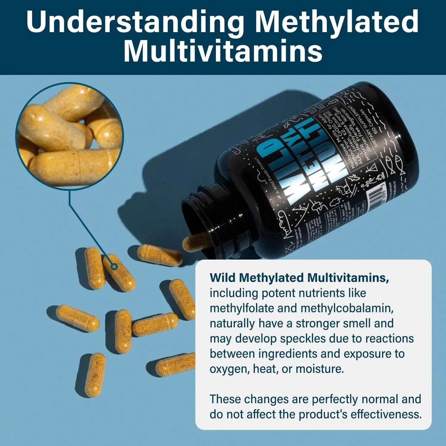 Wild Methylated Multivitamin for Women & Men | Daily Multi Vitamin | MTHFR Supplement Without Iron | Methylated B12, Folate, Vitamin C, A, K2, D, E Wild FoodsAu supplements