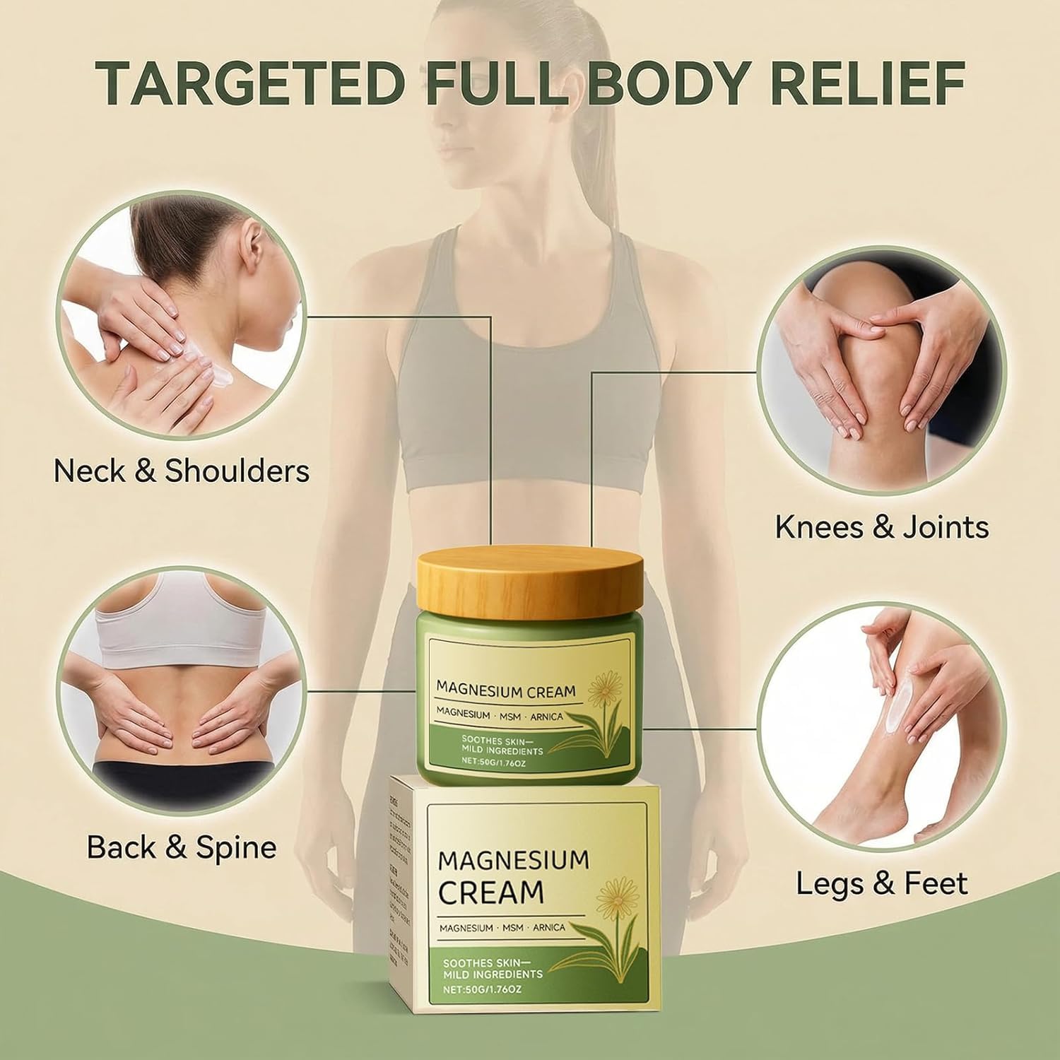 Magnesium Cream with MSM & Arnica,Nerve Relief Mild Ingredients for Skin Soothing,Fast-Absorbing Non-Greasy Massage Cream for Daily Comfort GenericAu supplements