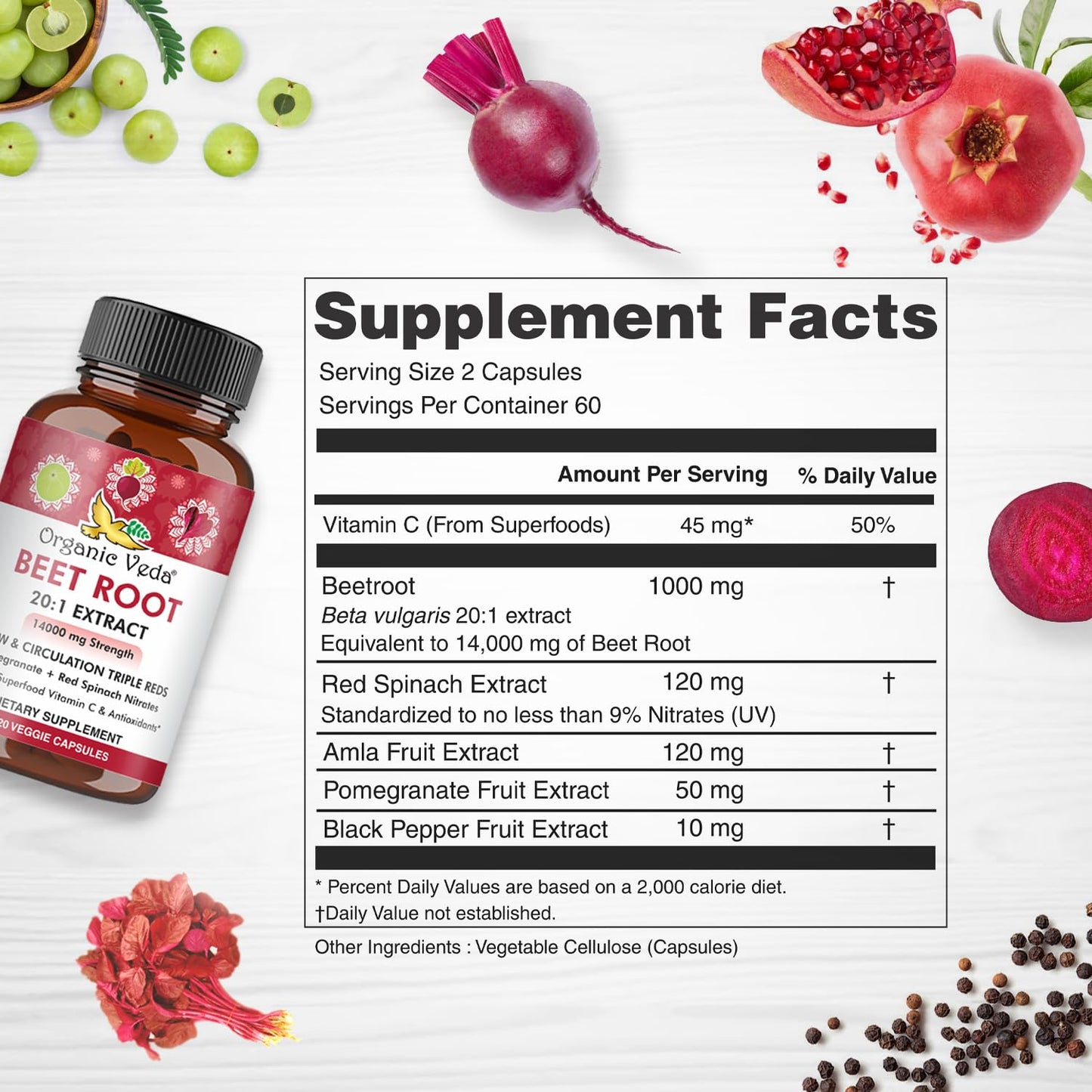 Organic Veda Beet Root Capsules - Triple Reds Nitric Oxide Beets Supplements - Concentrated Organic VedaUS supplements