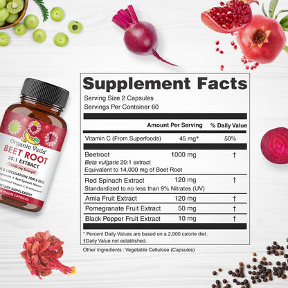 Organic Veda Beet Root Capsules - Triple Reds Nitric Oxide Beets Supplements - Concentrated Organic VedaUS supplements