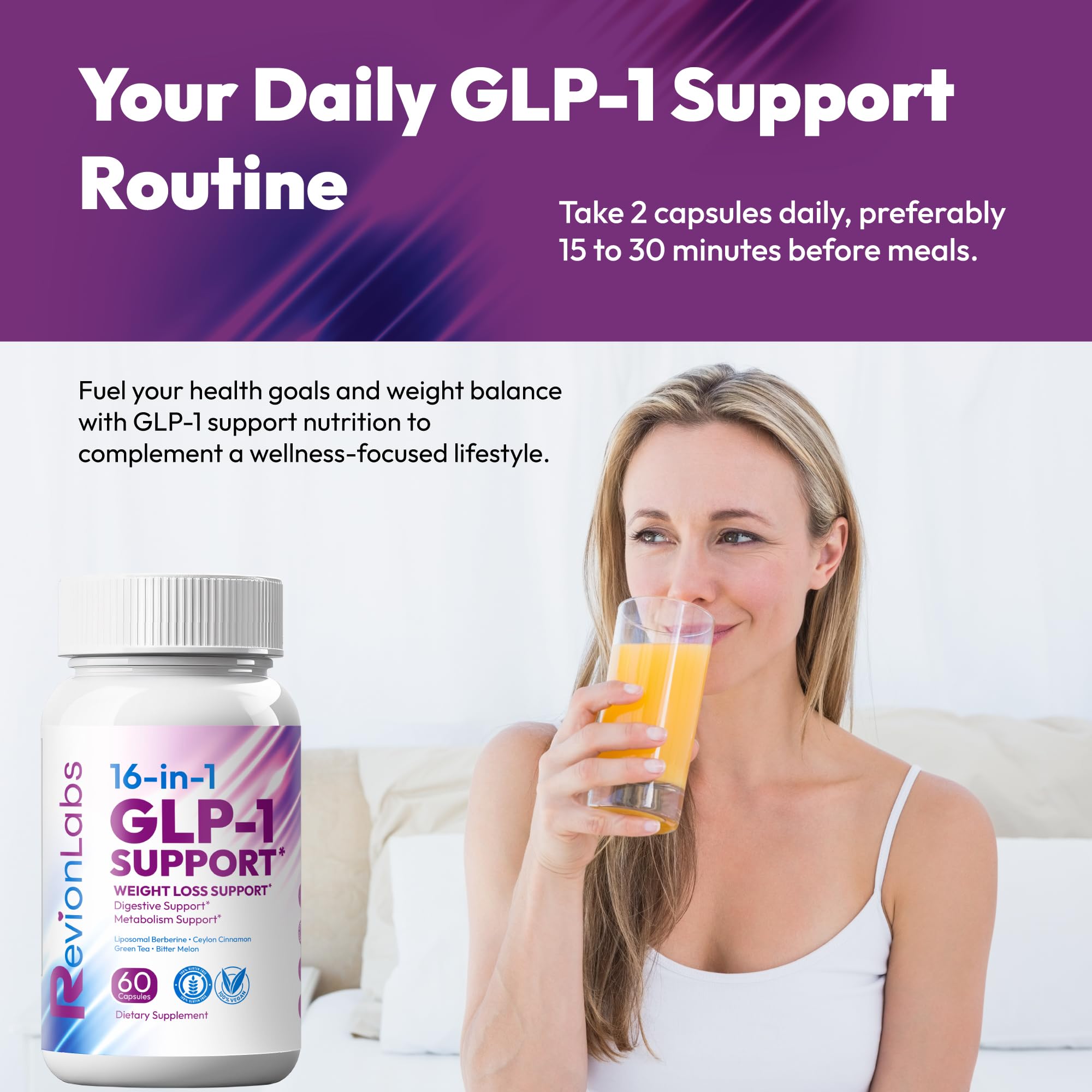 Revion LABS GLP-1 Support Weight Loss Supplement - Natural Appetite Suppressant for Women Men - Berberine Support Activate Hunger Control Curb Cravings Boost Metabolism Fat Burn & Gut Health Revion LABSAu supplements