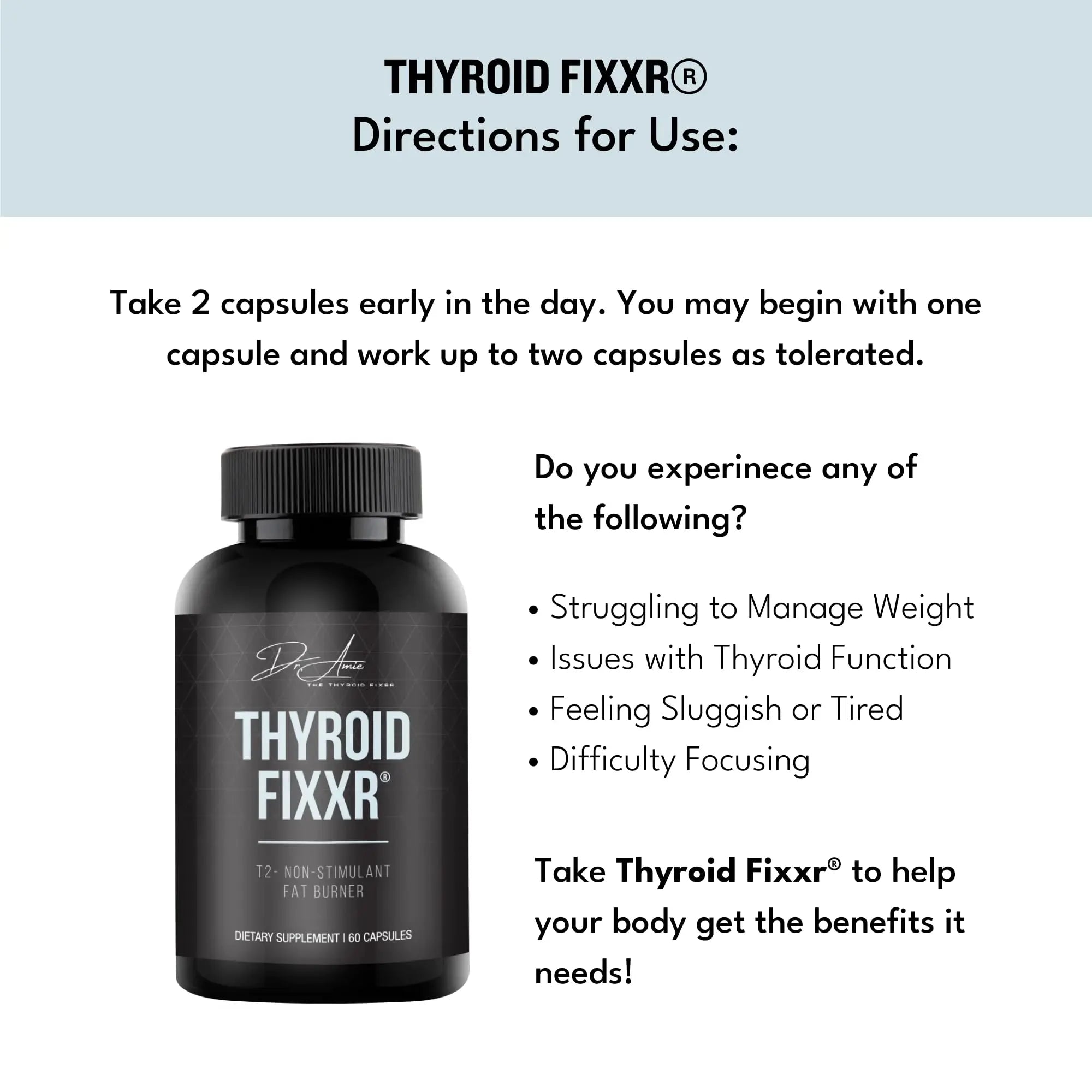 Fixxr Thyroid Support by Dr. Amie | T2 Thyroid Supplement | 30 Day Supply, 60 Capsules Fixxrnz supplements