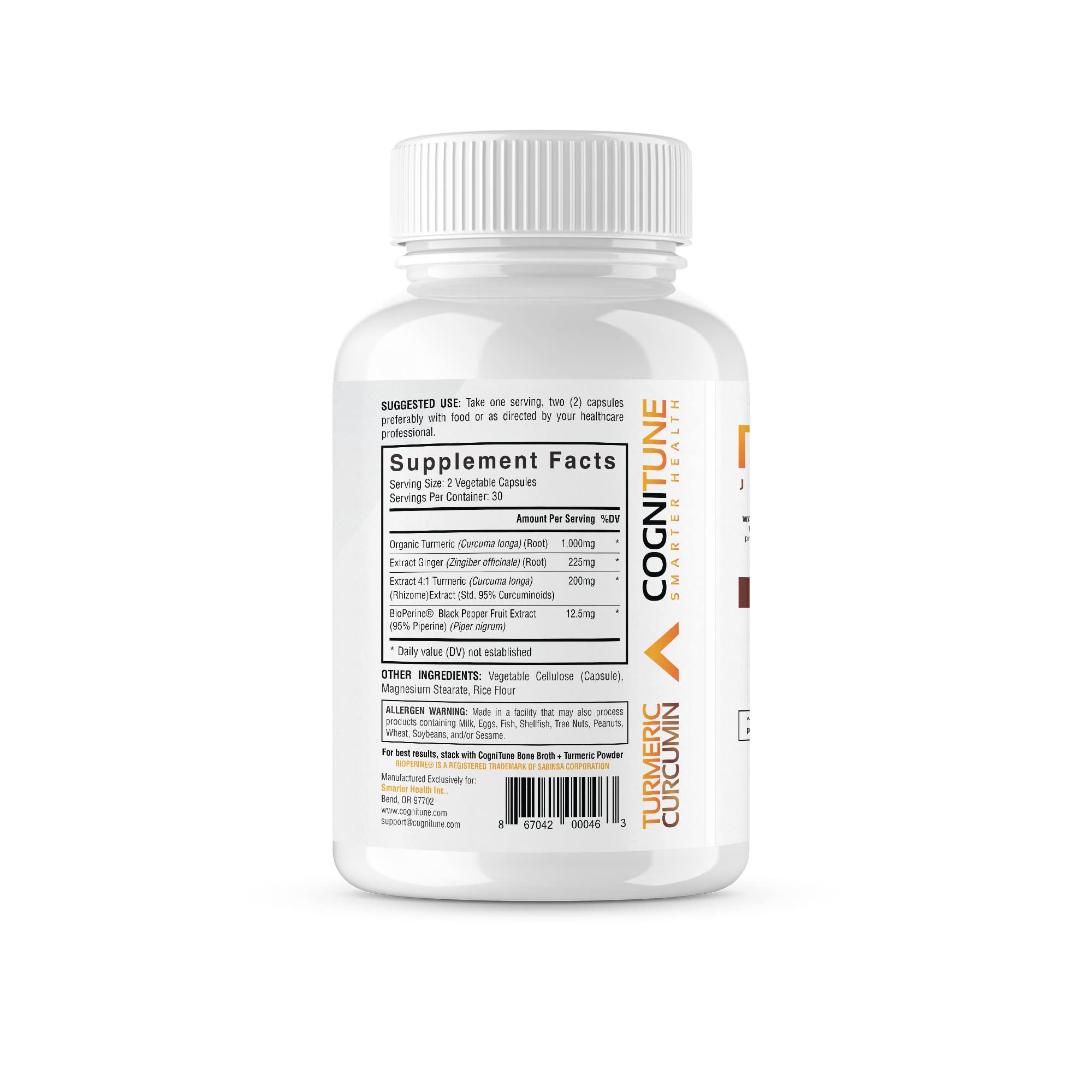 Organic Turmeric & Ginger Capsules - Turmeric Curcumin with Ginger & BioPerine, 95% Curcuminoids - Joint, Digestion, Immunity Support, Black Pepper Extract for Increased Absorption CogniTuneAu supplements