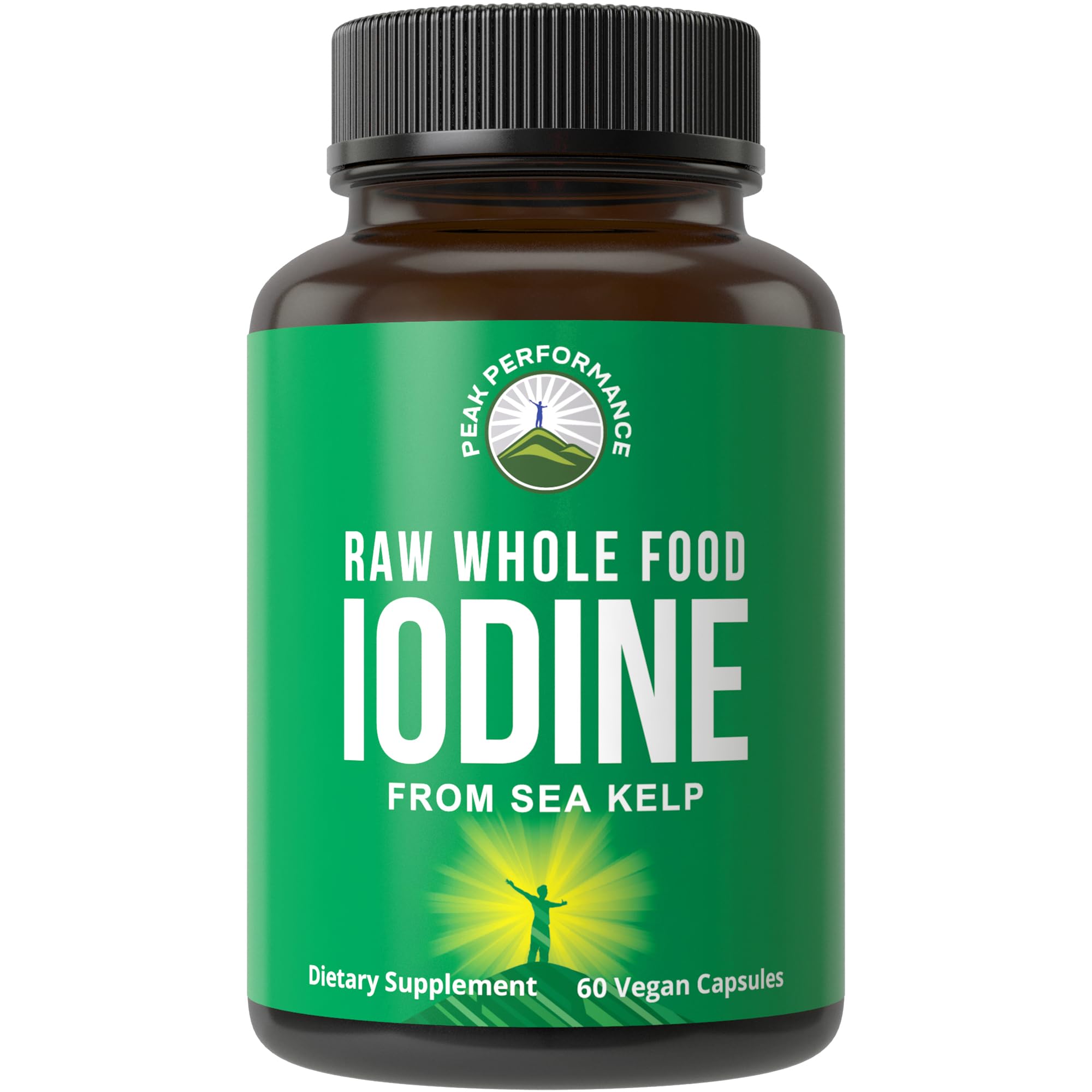 Raw Whole Food Iodine Supplement from Organic Kelp (Ascophyllum Nodosum) by Peak Performance. Potassium Iodide Support Tablets. for Metabolism, Energy, and Immune. 60 Vegan Capsules, Pills. Peak PerformanceAu supplements