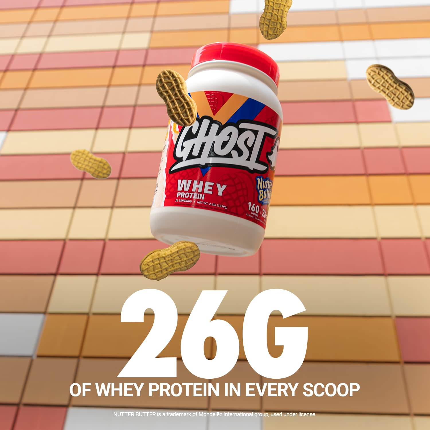 GHOST Whey Protein Powder, Nutter Butter - 2LB Tub, 26G of Protein - Peanut Butter GHOSTUS supplements