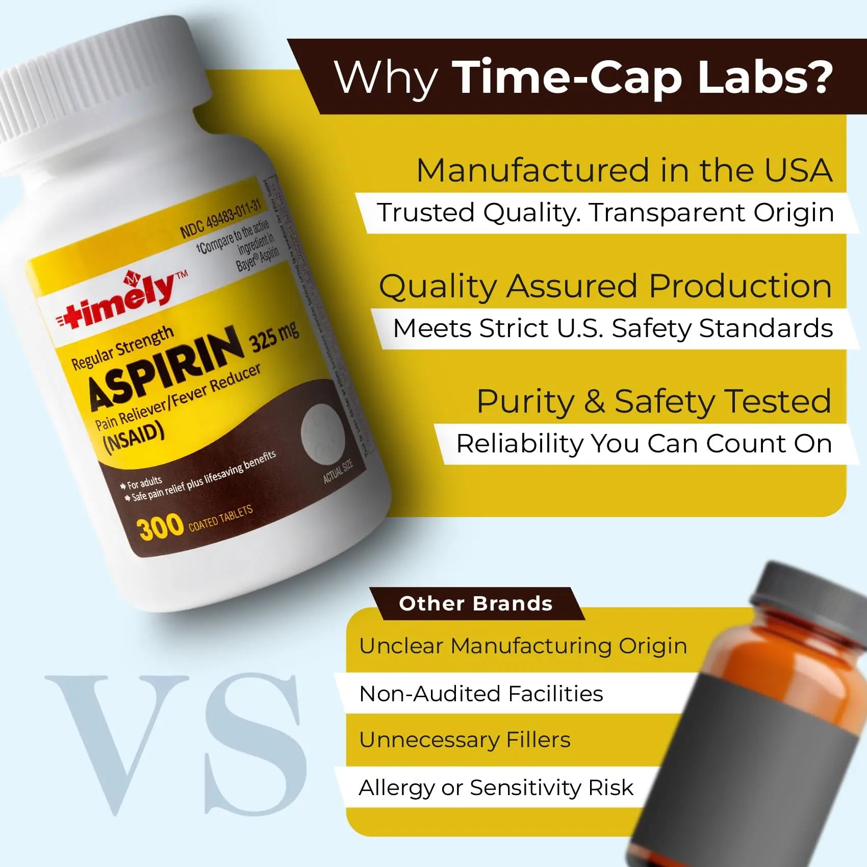 TIME-Cap-Labs 300 Count Regular Strength Aspirin 325mg for Adults - Compared to Bayer - Coated Regular Strength Aspirin Tablets - Pain Reliever for Minor Aches and Pains TIME-CAP LABS, INC.Au supplements