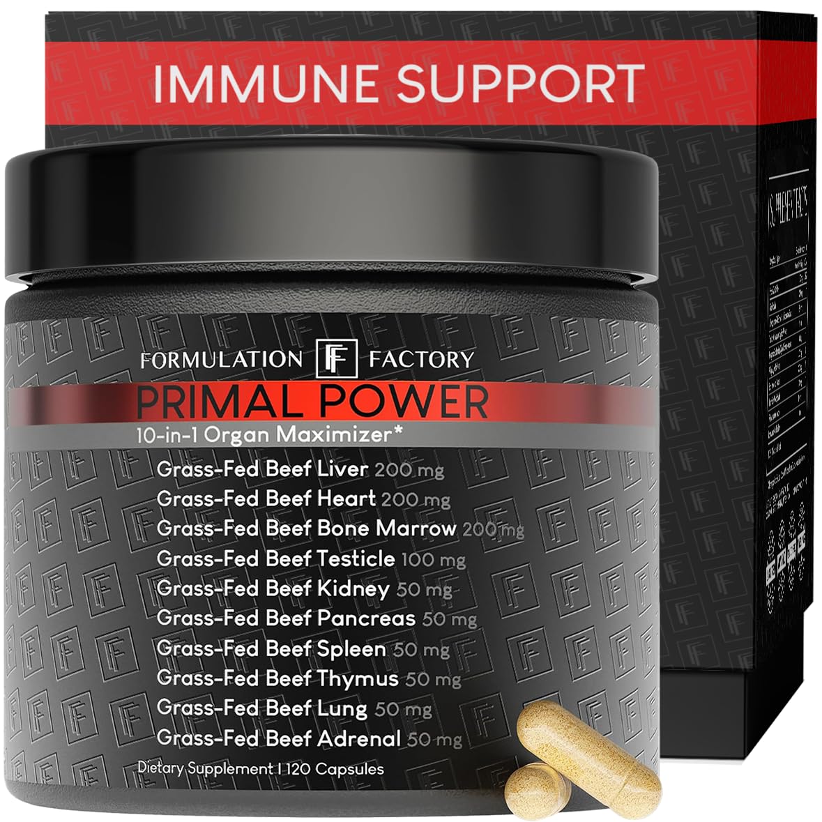 Formulation Factory Beef Liver Capsules - 10-in-1 Primal Powder Beef Organ Supplement for Men & Women with Bone Marrow & Beef Testicle - Grass Fed Ancestral Health - 120 Capsules, 2 Month Supply Formulation FactoryAu supplements