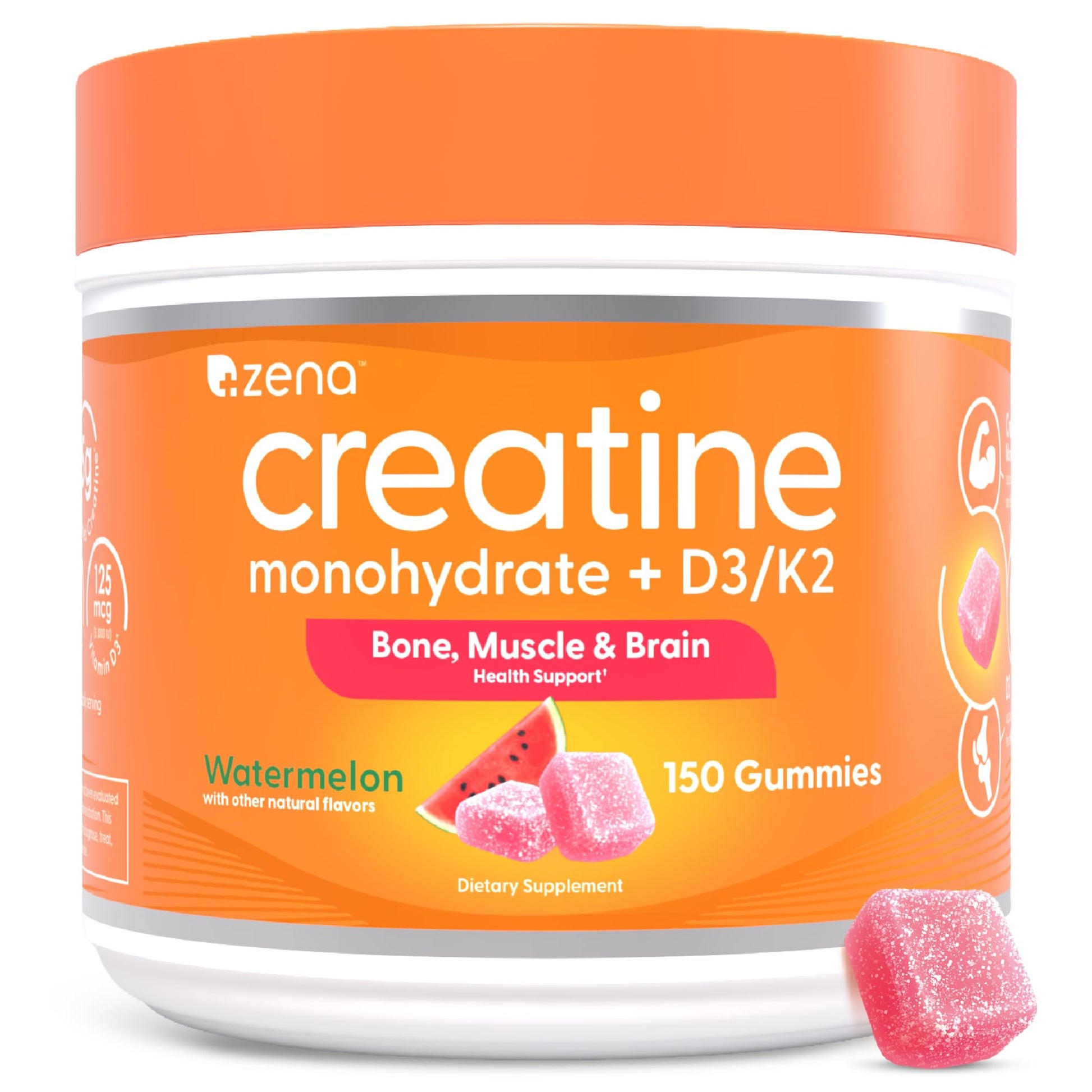 Zena Nutrition Creatine Gummies with D3 & K2, Creatine Monohydrate for Men and Women, Supports Bone, Muscle, & Cognitive Health, Gummy Workout Supplement, Watermelon Flavor, 150ct, 30 Daily Servings Zena NutritionAu supplements